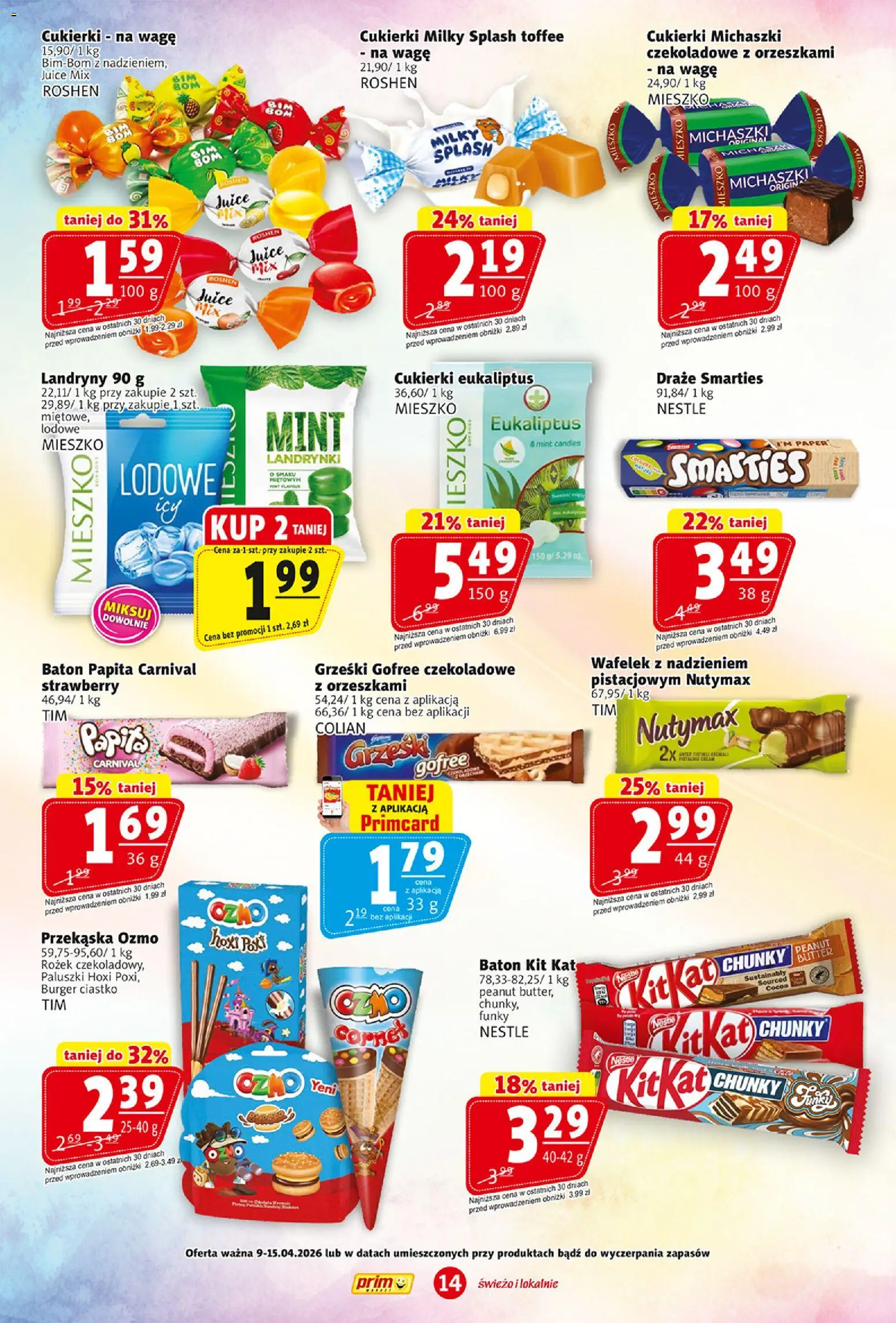 Prim Market gazetka od 09.04.2026 | Strona: 14 | Produkty: Cukierki na wagę, Baton, Paluszki, Cukierki