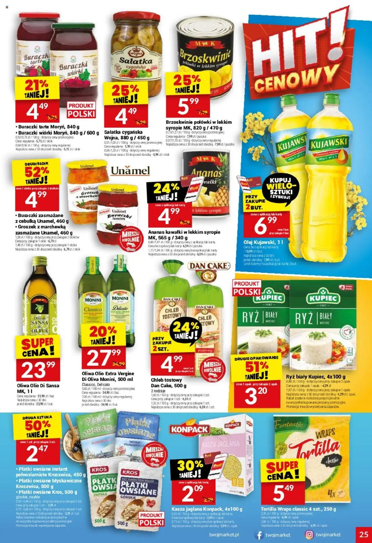 Twój Market Gazetka od 13.08.2025 | Strona: 25 | Produkty: Płatki owsiane, Tortilla, Olej, Sok