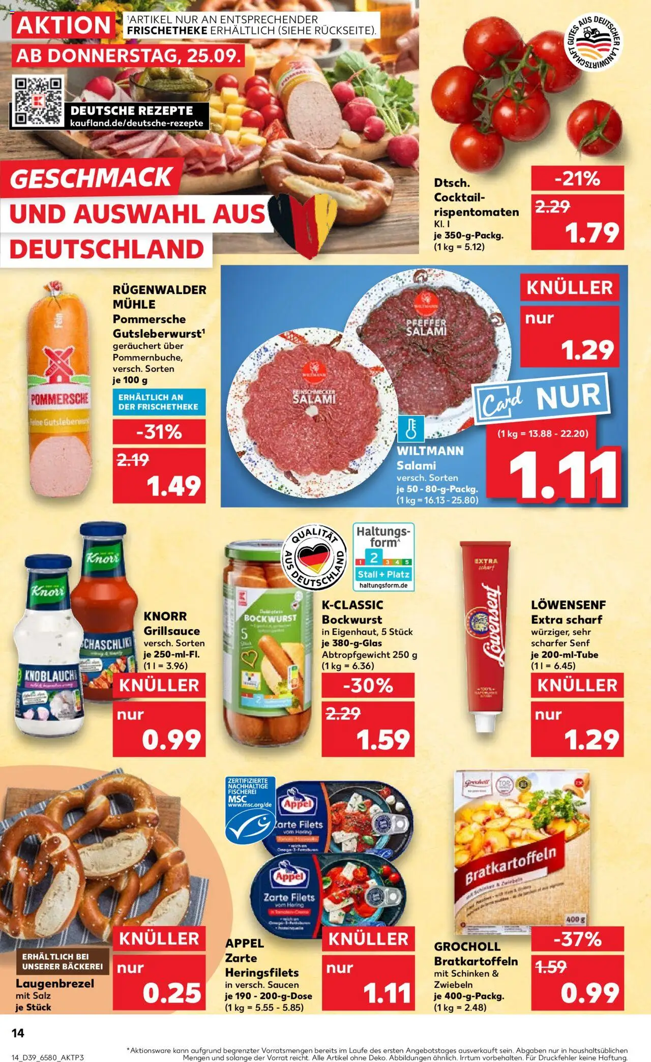 Kaufland prospekt Hamburg	 – gültig ab 25.09.2025 | Seite: 14 | Produkte: Mühle, Zwiebeln, Knoblauch, Salami