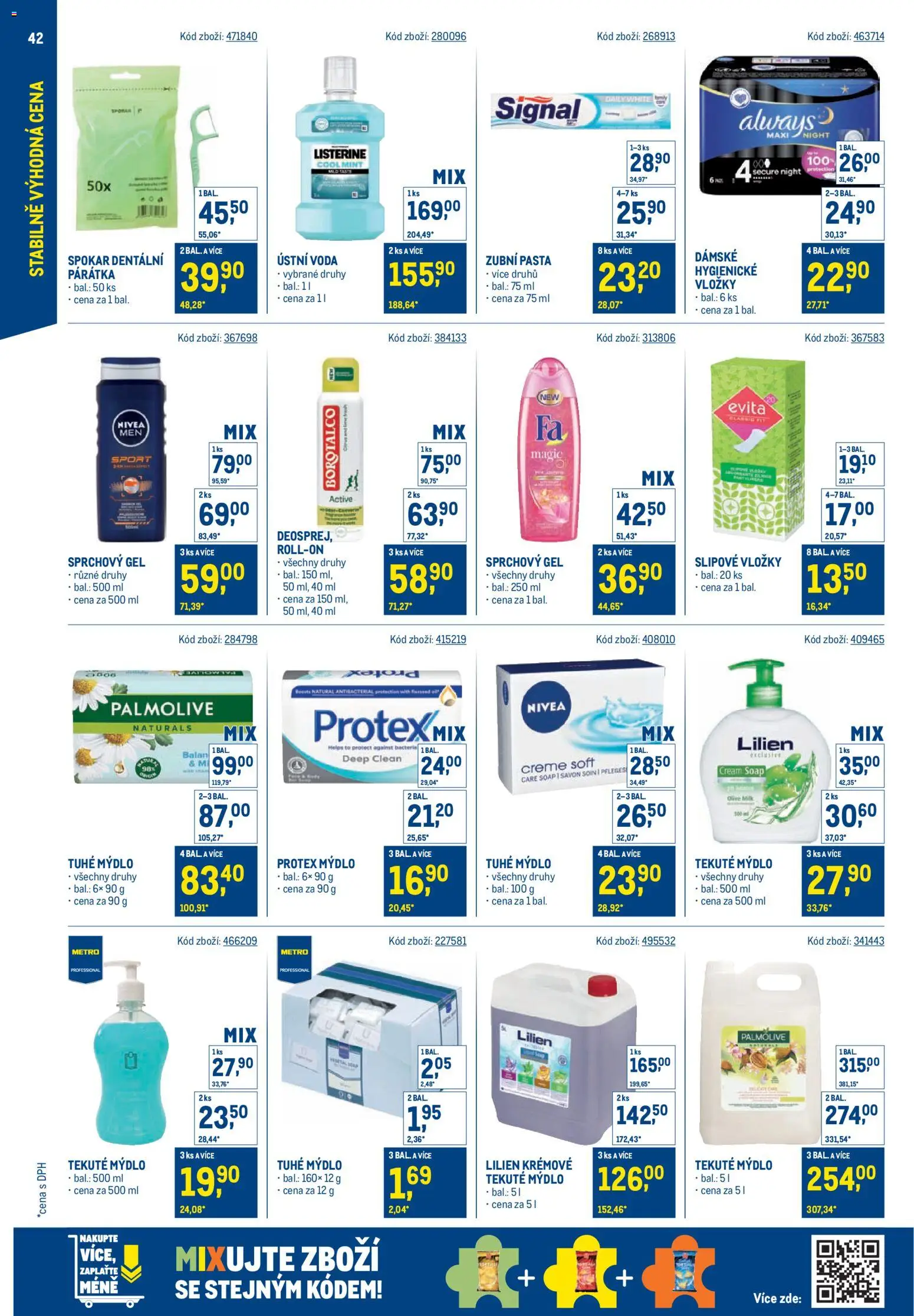 Makro leták - Stabilně výhodná cena od 19.11.2025 | Strana: 42 | Produkty: Sprchový gel, Ústní voda, Vložky, Listerine