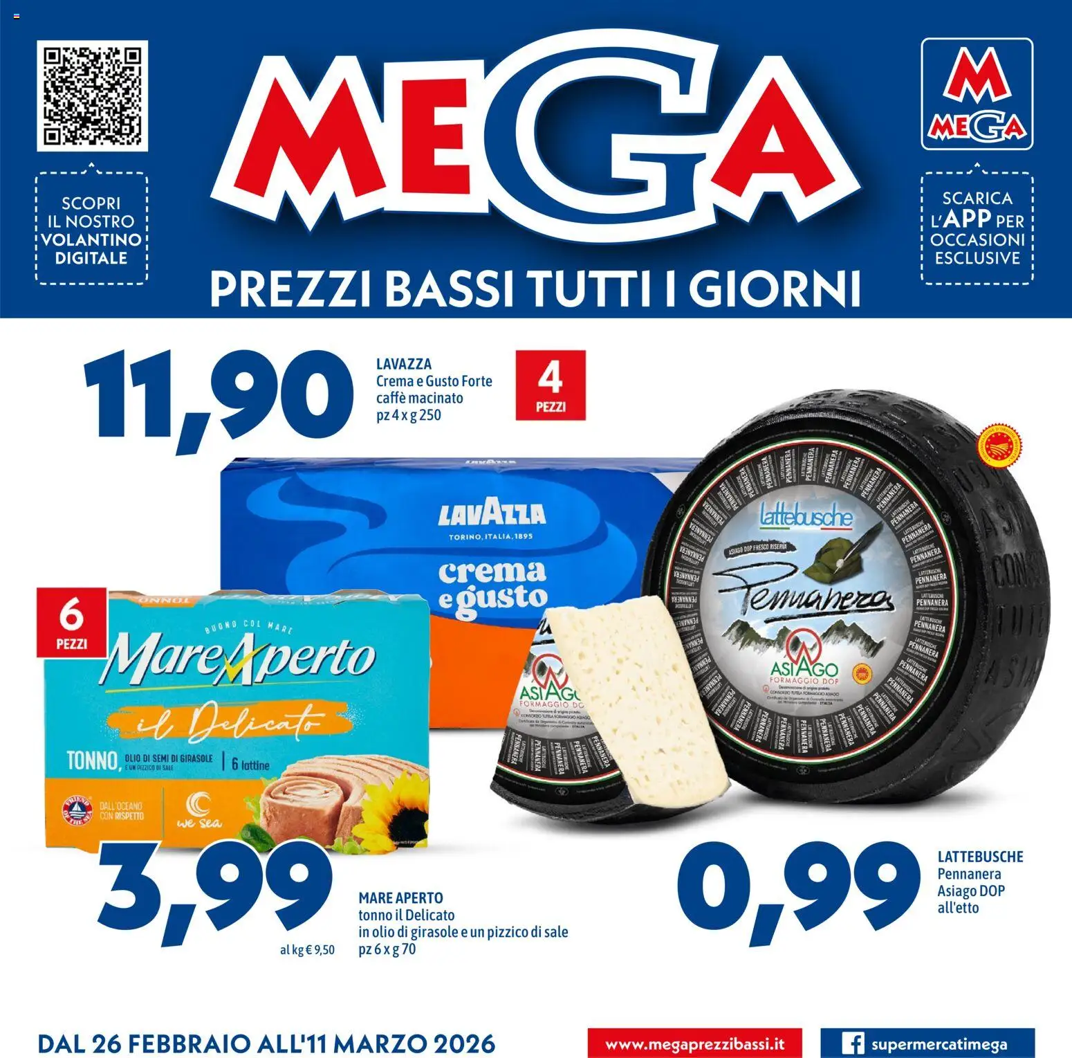Volantino Mega del 26.02.2026 | Pagina: 1 | Prodotti: Caffè, Sale, Formaggio, Olio di girasole
