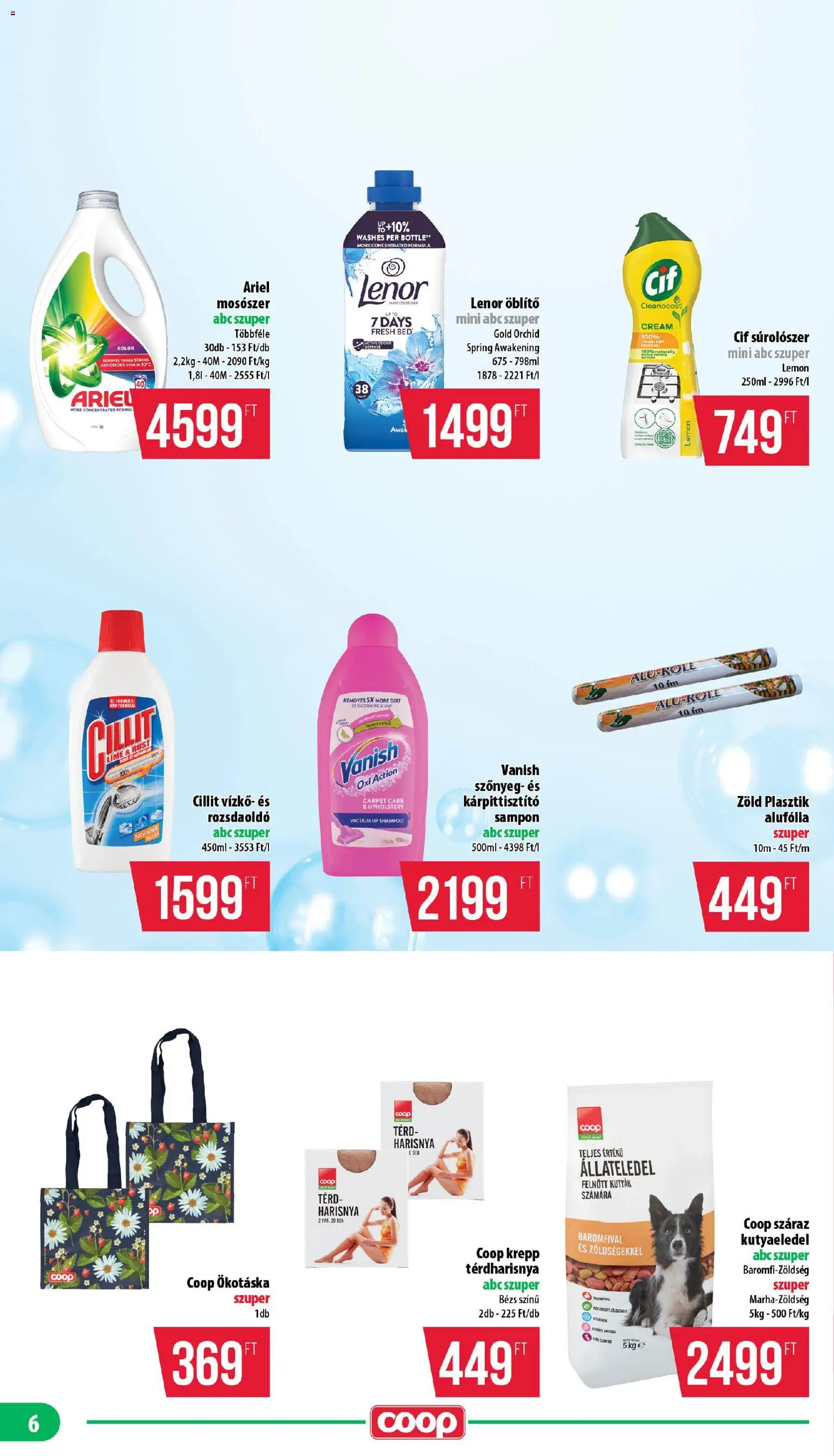 COOP akciós ujság - amely érvényes a következő dátumtól: 15.01.2026 | Oldal: 6 | Termékek: Harisnya, Kutyaeledel, Öblítő, Szőnyeg