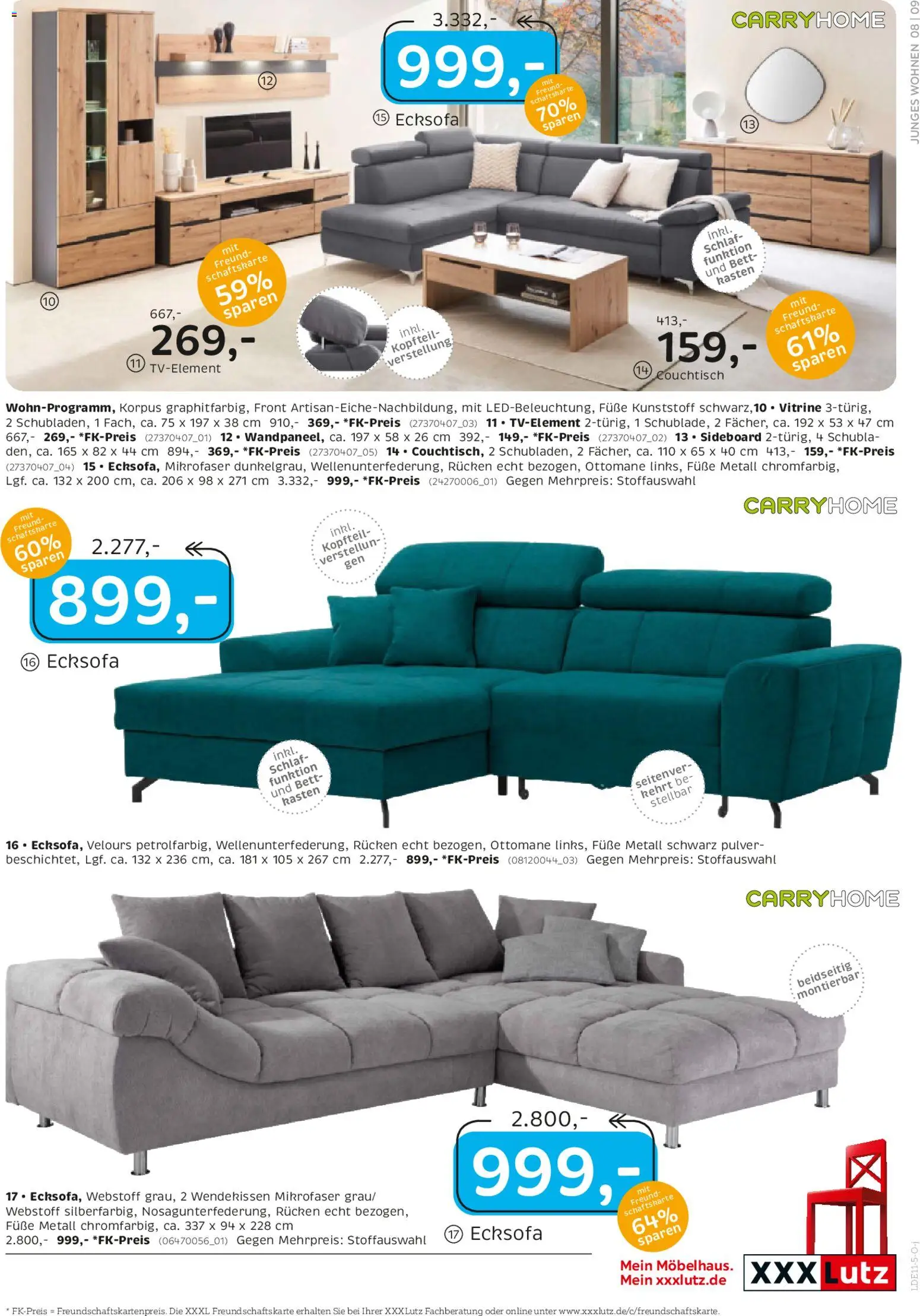 XXXL Lutz Junges Wohnen – gültig ab 26.10.2025 | Seite: 9 | Produkte: Sideboard, Ecksofa, Bett, Vitrine