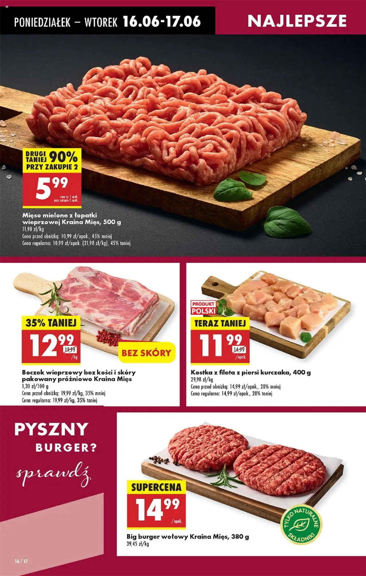 Biedronka gazetka od 16.06.2025 | Strona: 24 | Produkty: Burger wołowy, Piersi, Boczek wieprzowy, Boczek