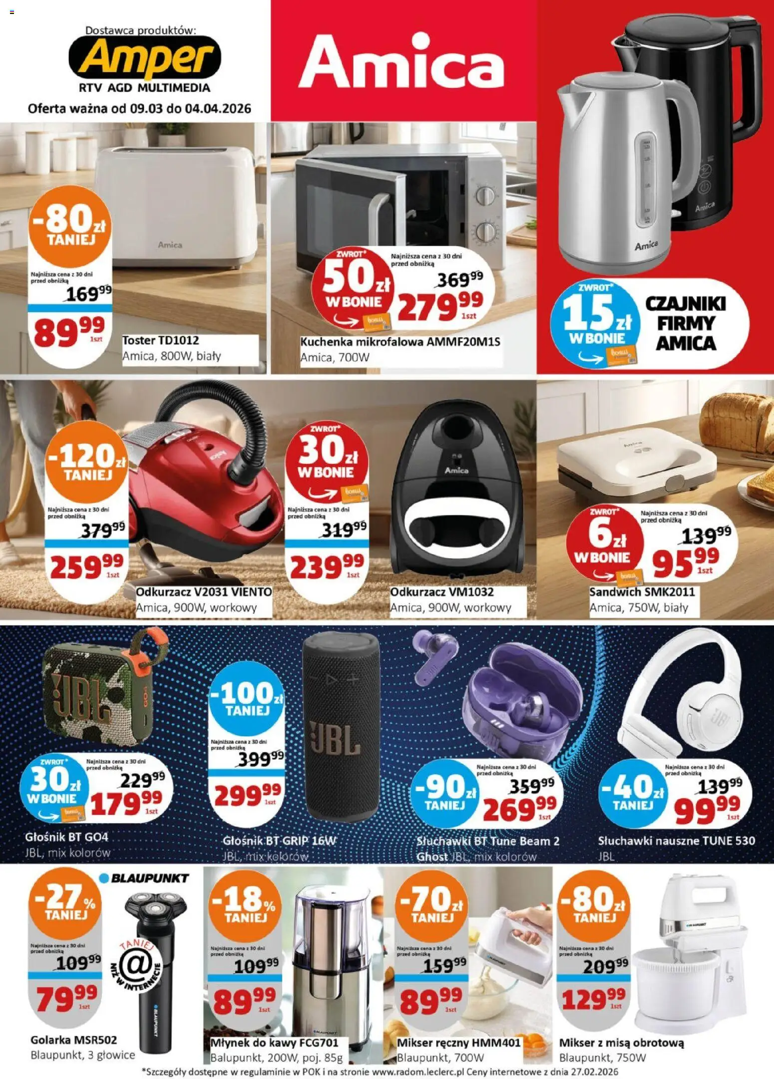 E.Leclerc gazetka - Radom od 09.03.2026 | Strona: 2 | Produkty: Słuchawki, Golarka, Sandwich, Młynek do kawy