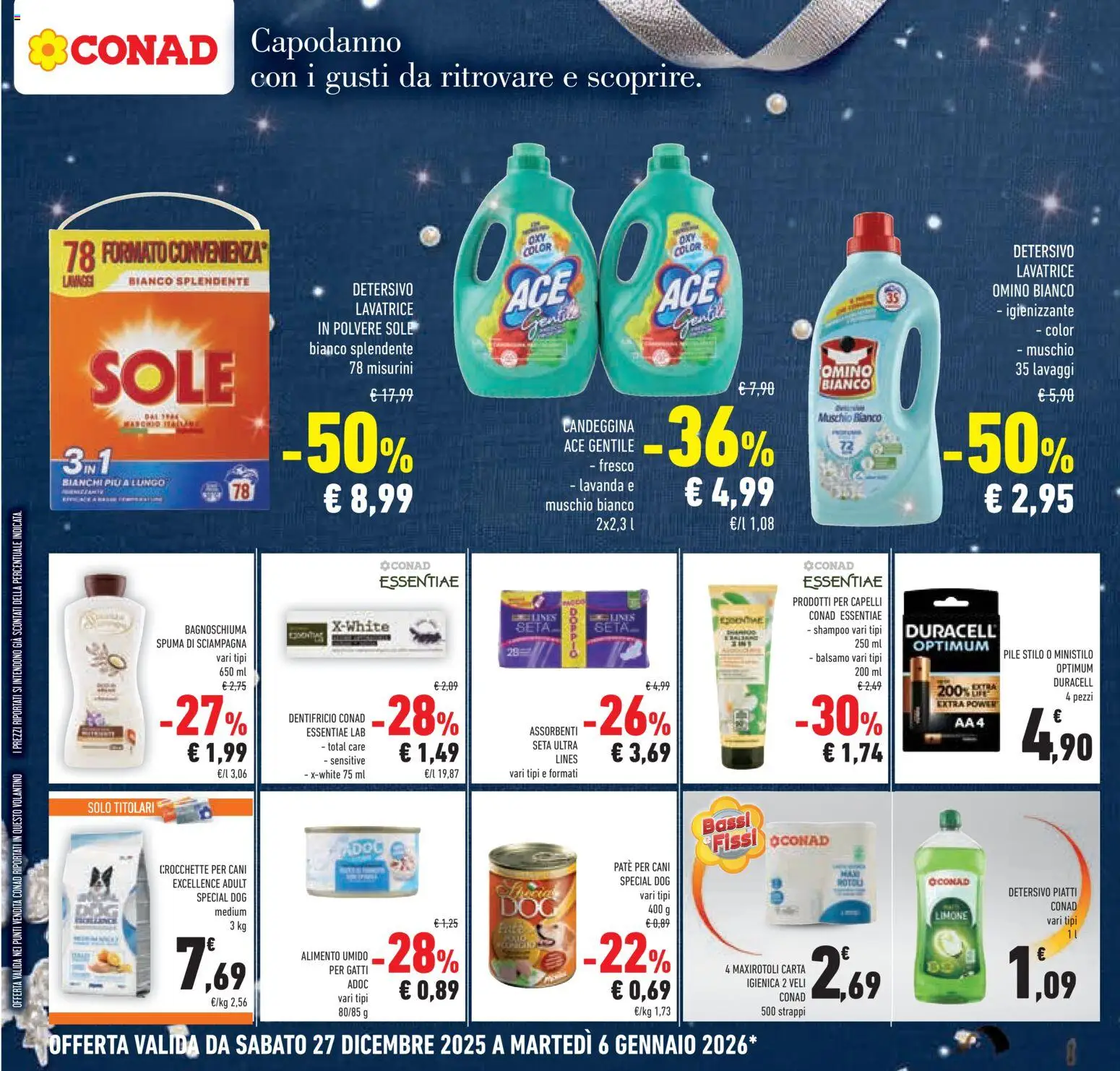 Volantino Conad del 27.12.2025 | Pagina: 30 | Prodotti: Bagnoschiuma, Candeggina, Crocchette, Lavatrice