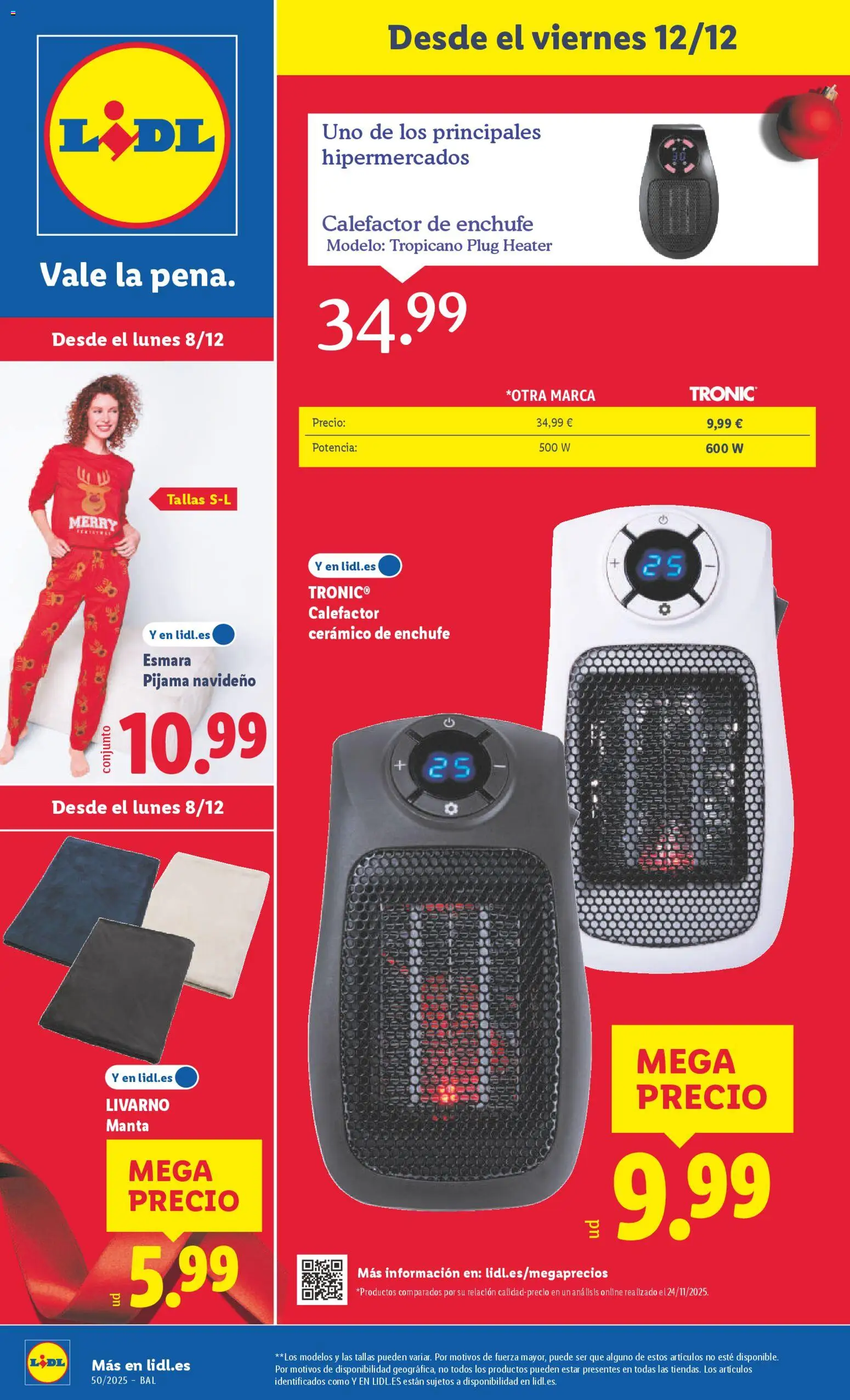 Lidl folleto de bazar │ válido desde el 08.12.2025 | Página: 1 | Productos: Pijama, Manta, Enchufe
