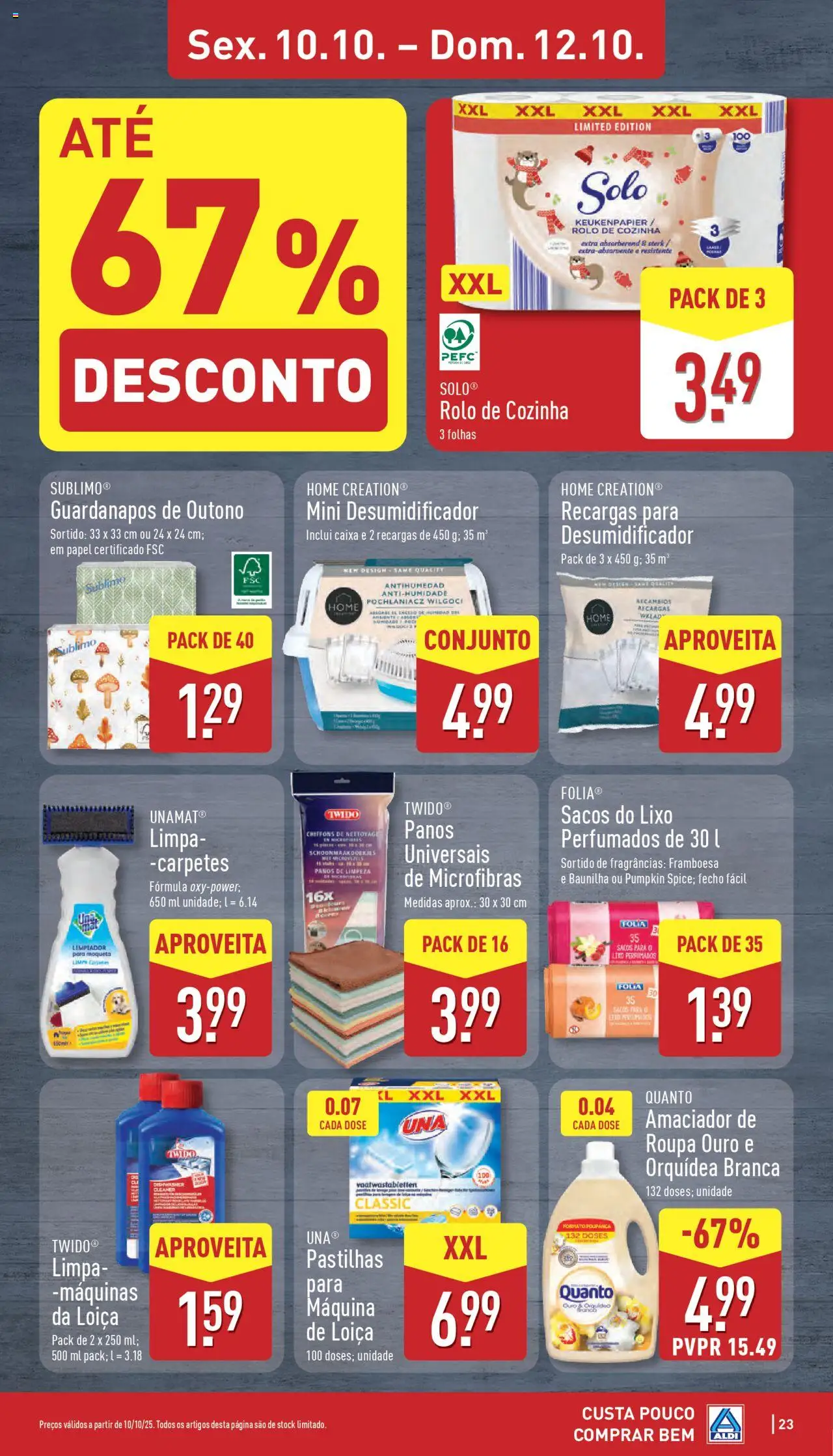 Aldi folheto │ válido de 06.10.2025 | Página: 23 | Produtos: Guardanapos, Amaciador de roupa, Panos de limpeza, Caixa