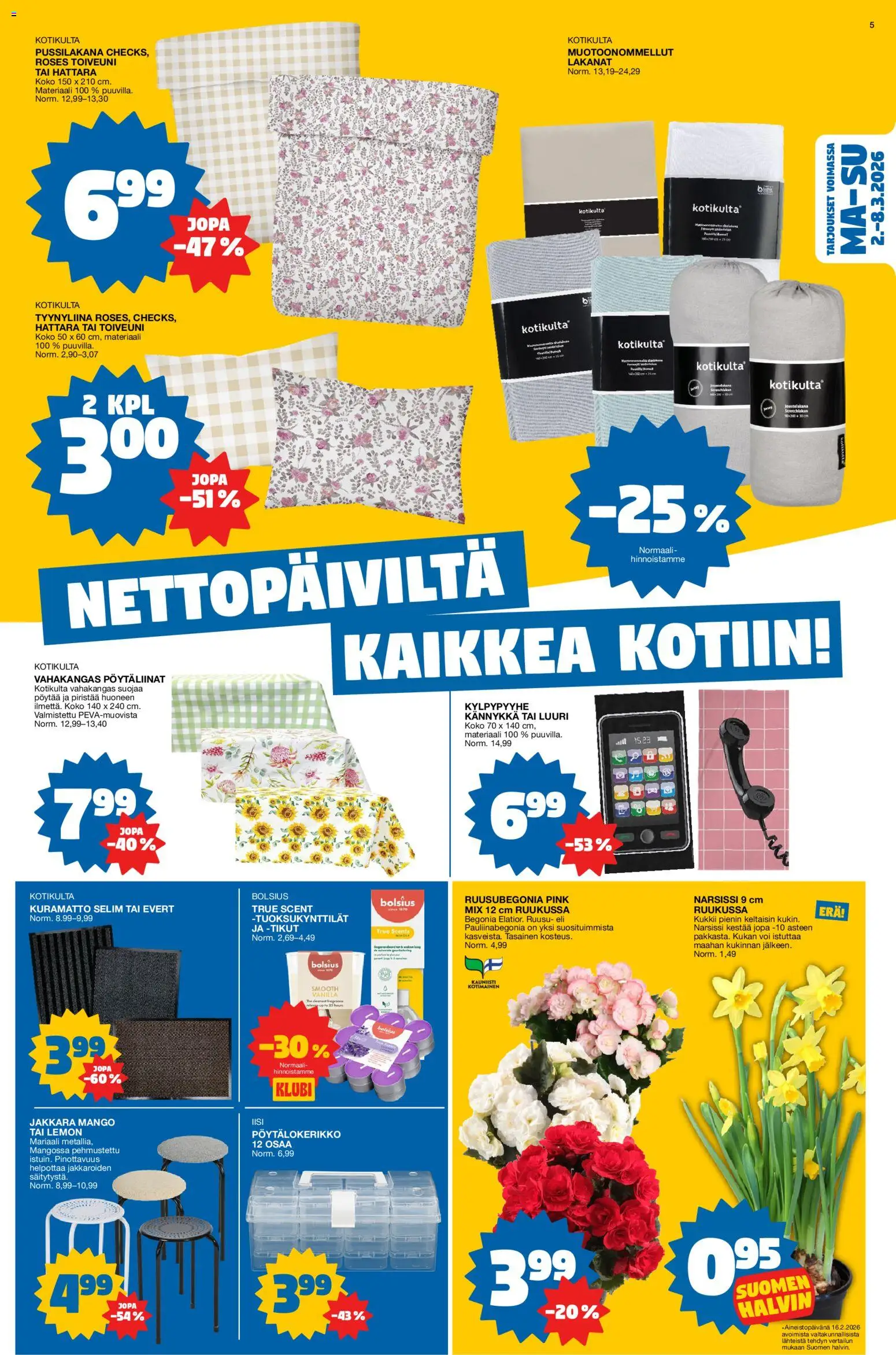 Tokmanni tarjoukset – voimassa 02.03.2026 alkaen | Sivu: 5 | Tuotteet: Jakkara, Mango, Voi, Tyynyliina