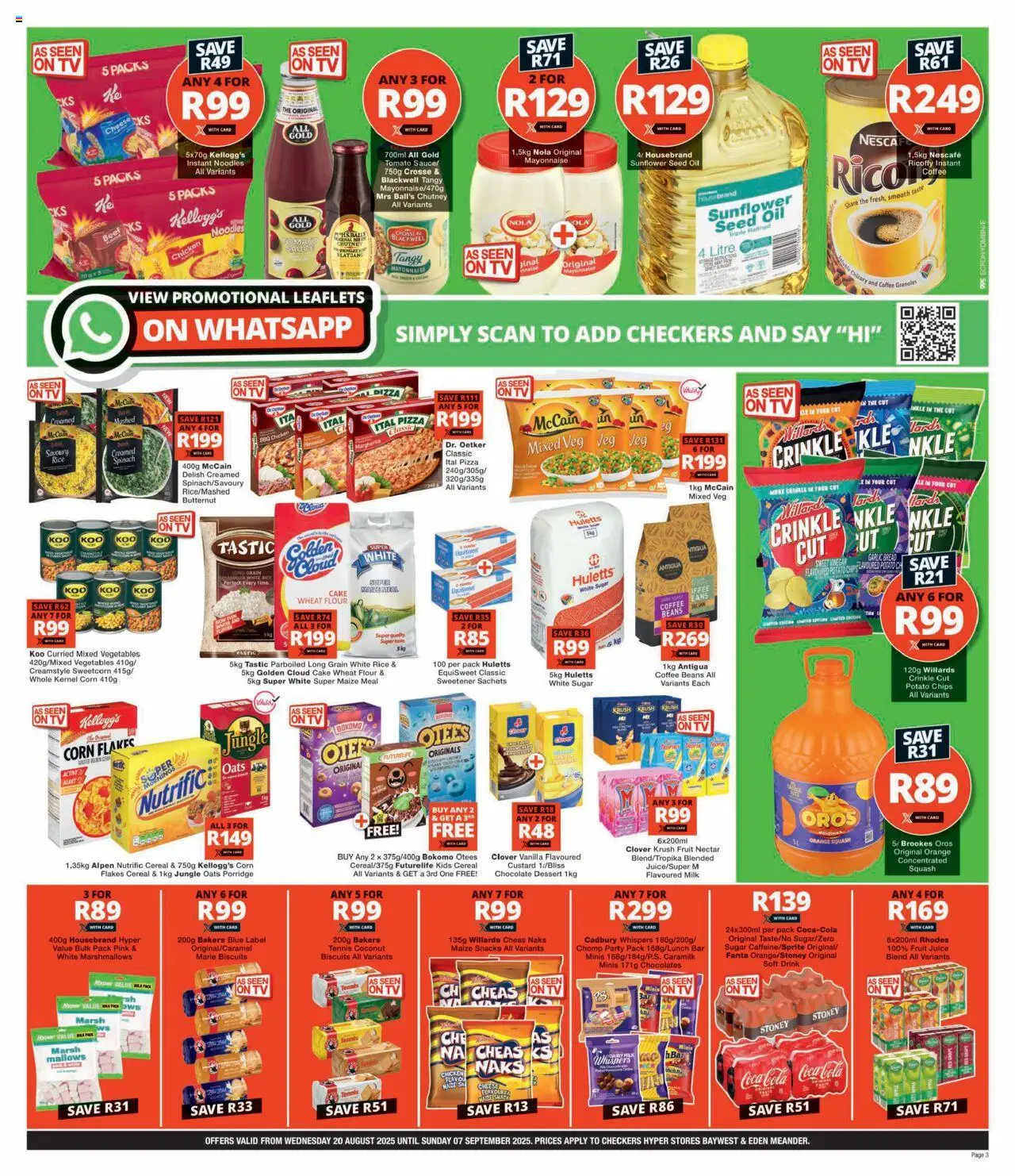 Checkers Eastern Cape - Hyper Price Drop Promotion │ valid from 20.08.2025 | Page: 3 | Products: Cake, Vinegar, Sauce, Garlic