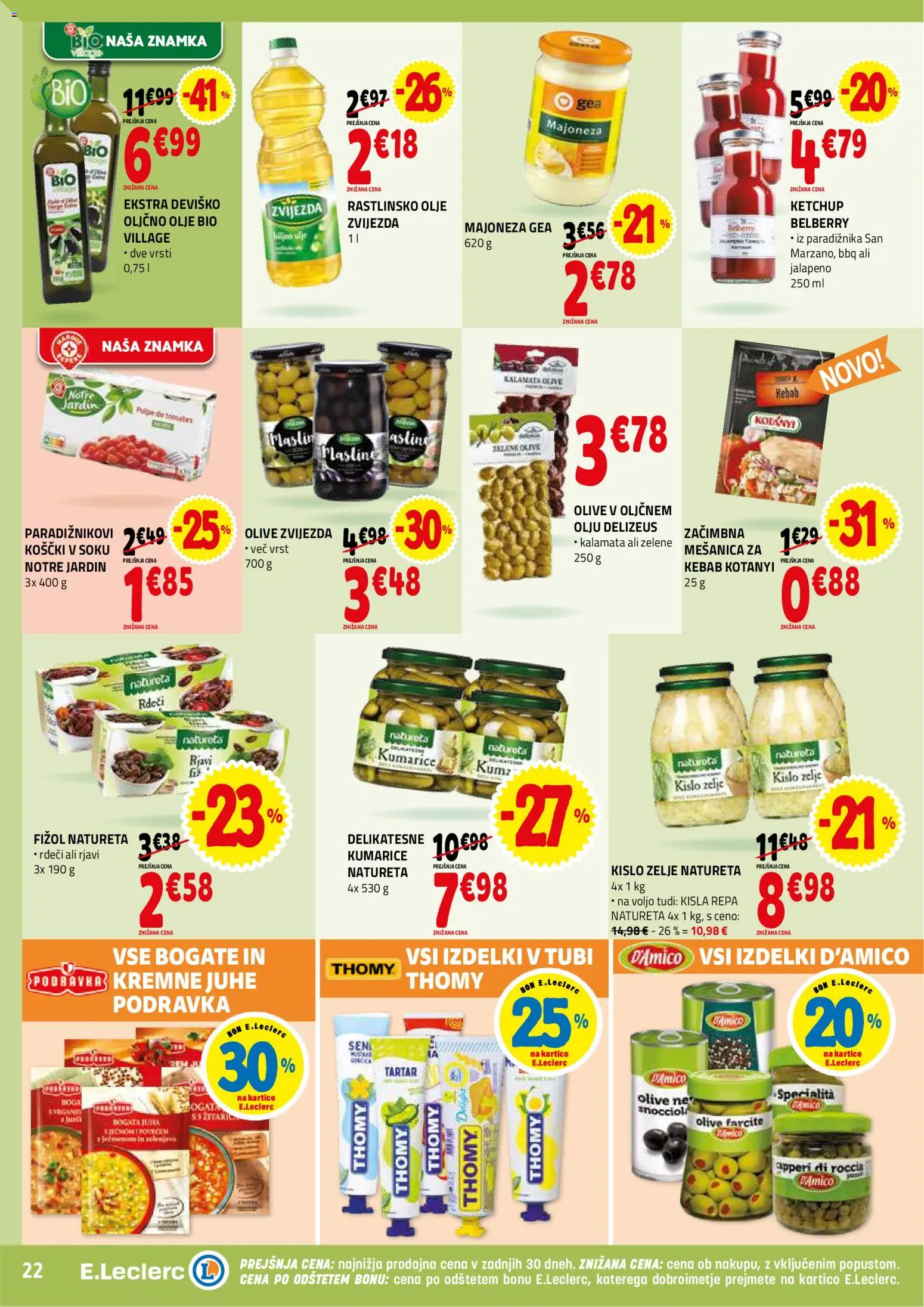Novi E.leclerc katalog ponudbe – veljaven od 18.02.2026 | Stran: 22 | Izdelki: Olje, Top doble cara, Majoneza, Zelje