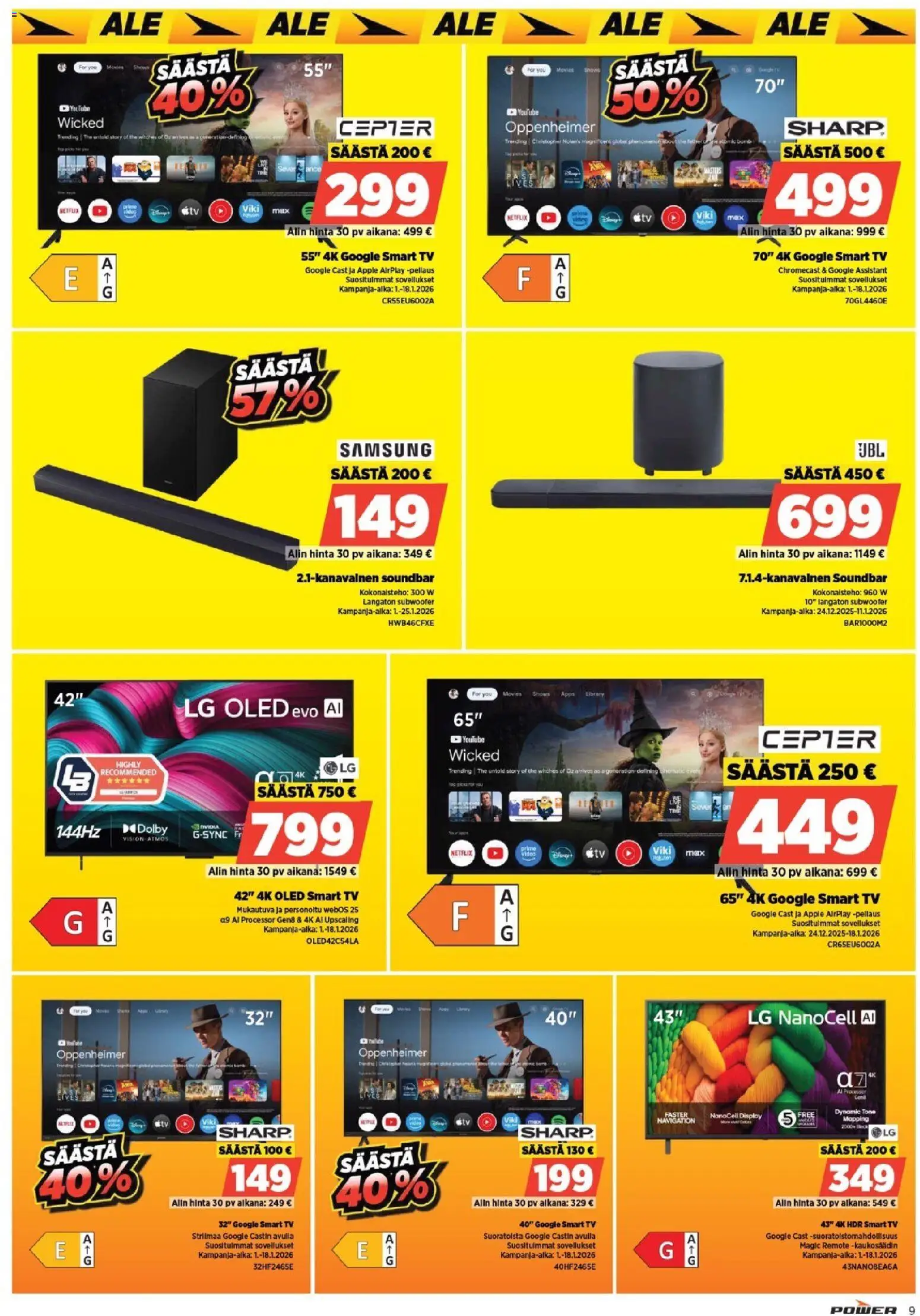 Power tarjoukset – voimassa 01.01.2026 alkaen | Sivu: 9 | Tuotteet: Kaukosäädin, Soundbar, TV