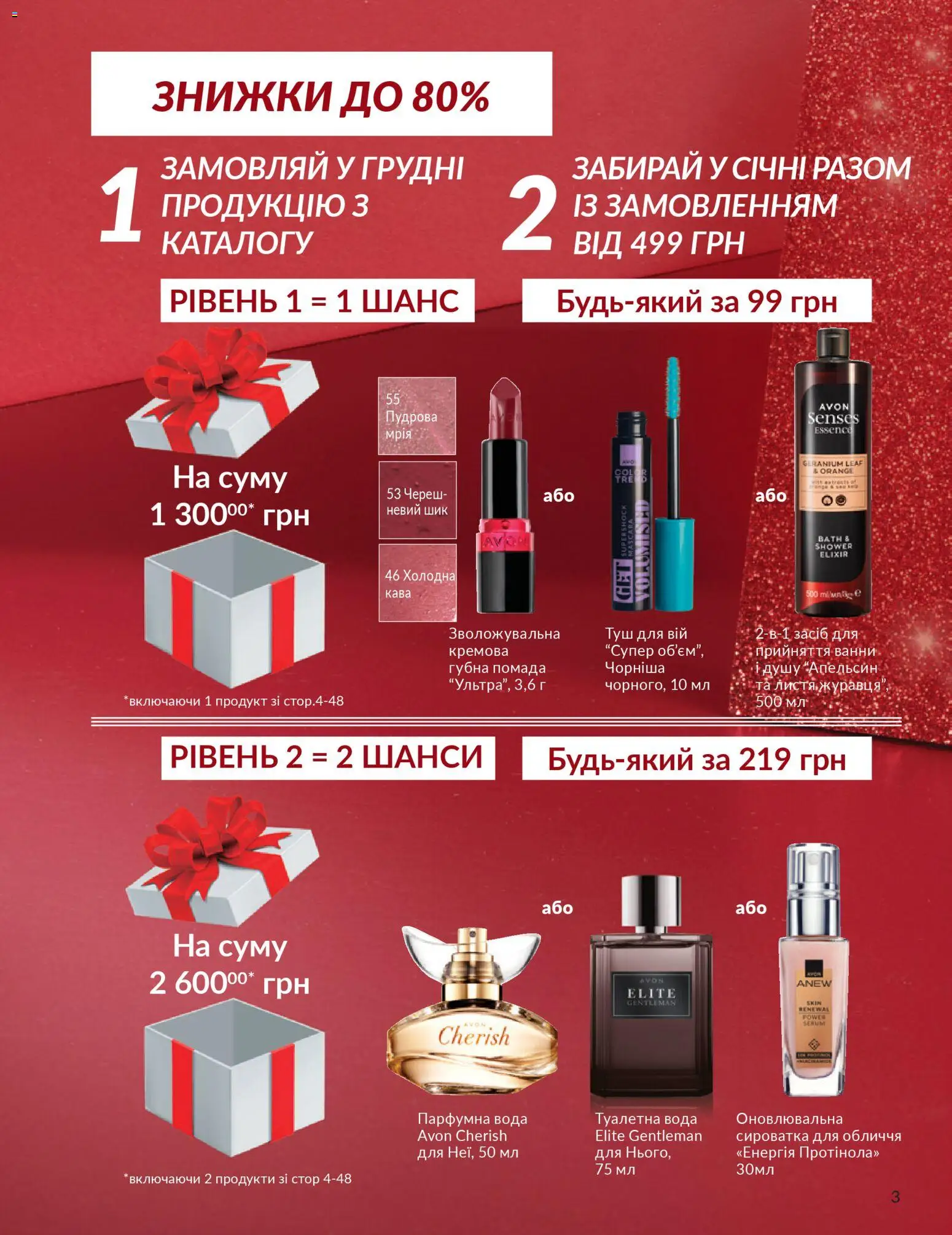 AVON Kаталог - дійснийкції з 01.12.2025 | Сторінка: 3 | Товари: Вода, Туш, Помада, Сироватка для обличчя