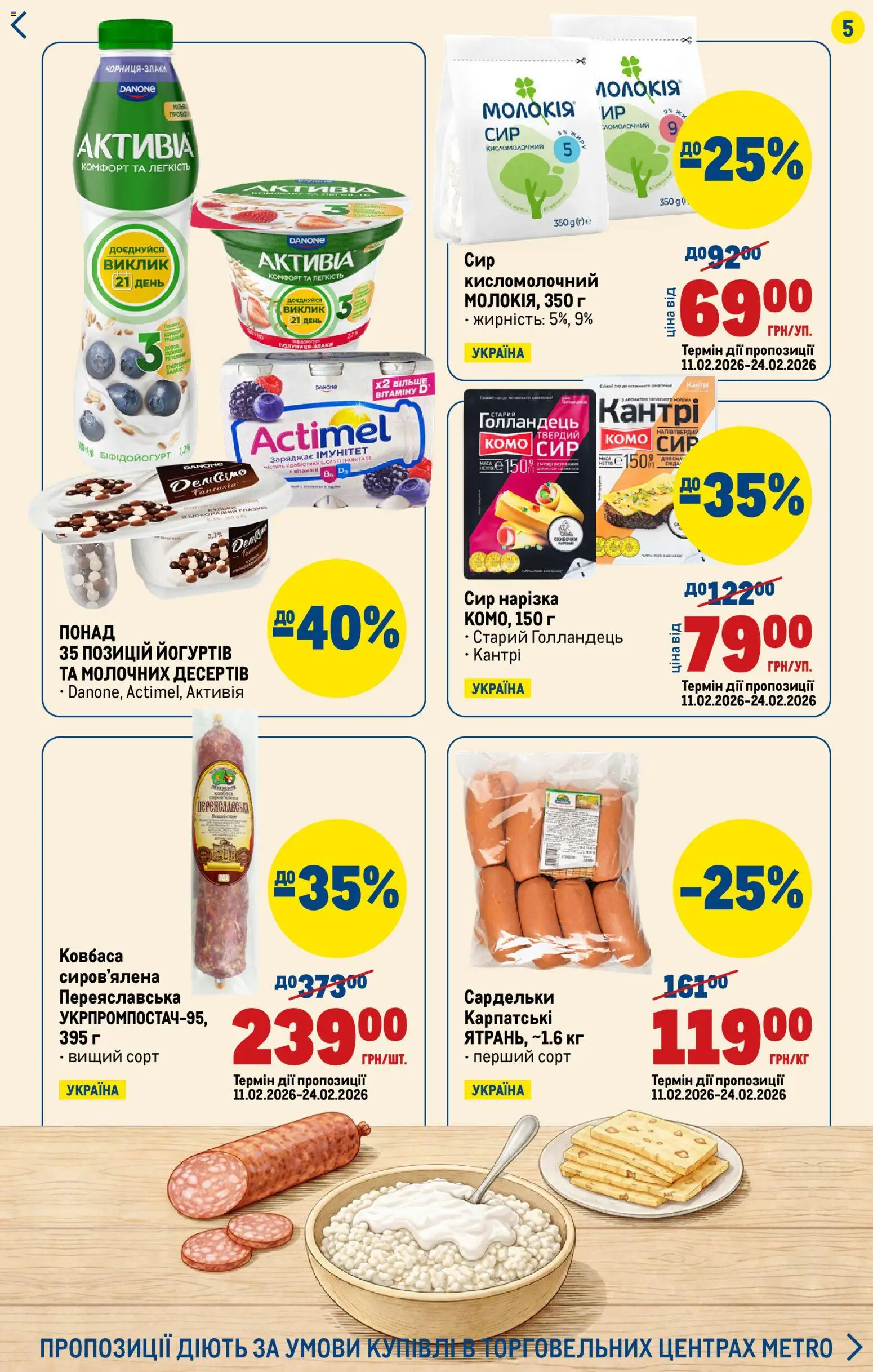 Metro Kаталог - дійснийкції з 19.02.2026 | Сторінка: 5 | Товари: Сир, Ковбаса, Сардельки