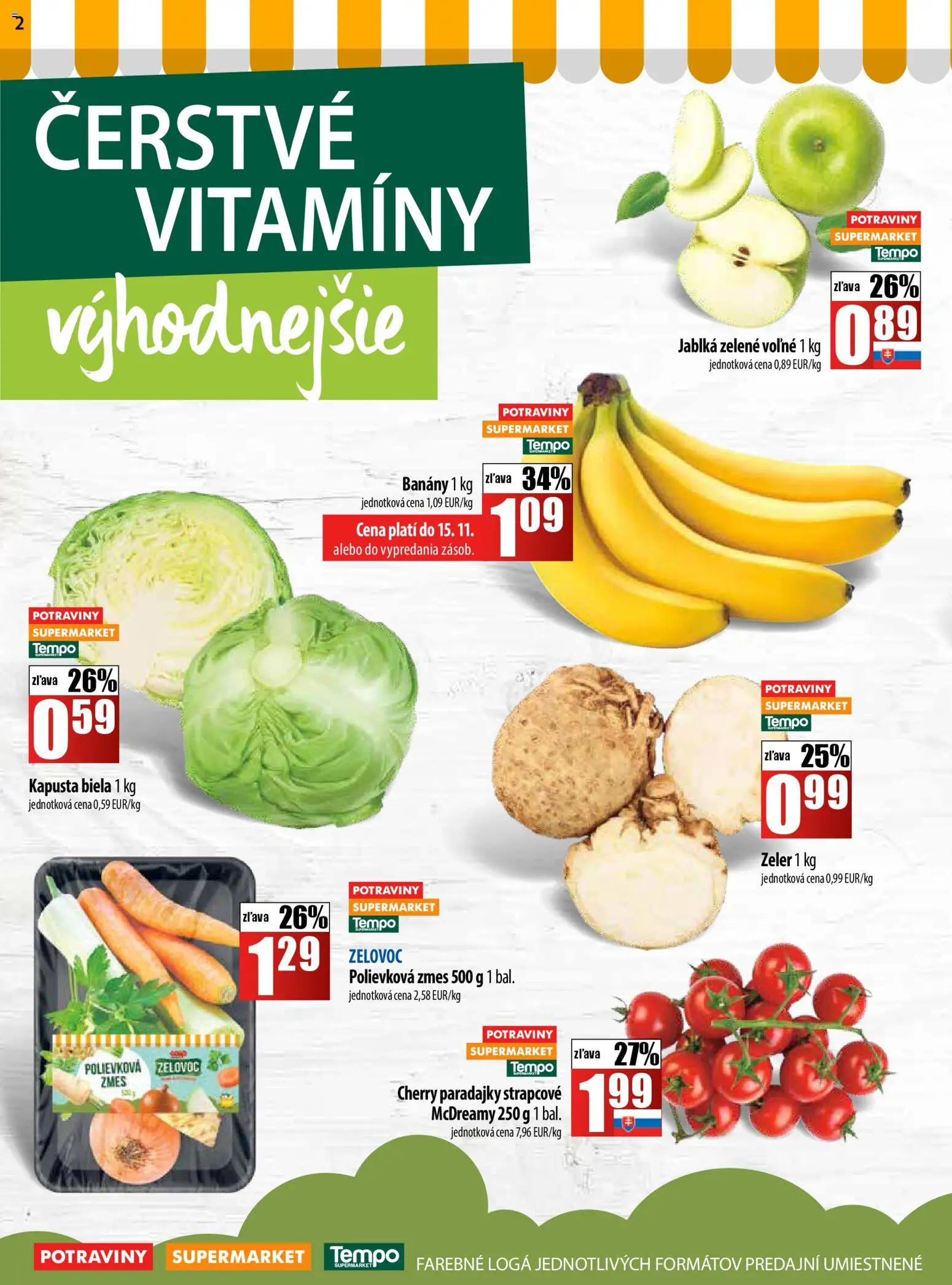 Nové COOP Jednota akcie – leták je platný od 13.11.2025 | Strana: 2 | Produkty: Jablká, Paradajky, Kapusta biela, Cherry paradajky