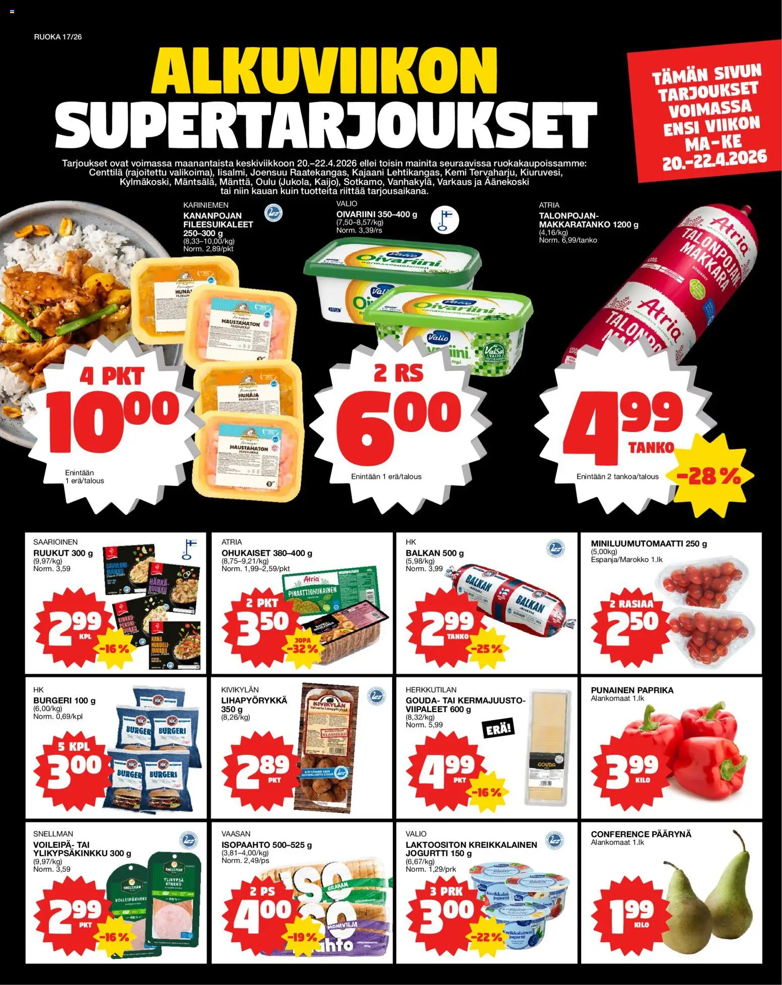 Tokmanni Ruokatarjoukset – voimassa 20.04.2026 alkaen | Sivu: 1 | Tuotteet: Voileipä, Paprika, Kinkku, Punainen paprika