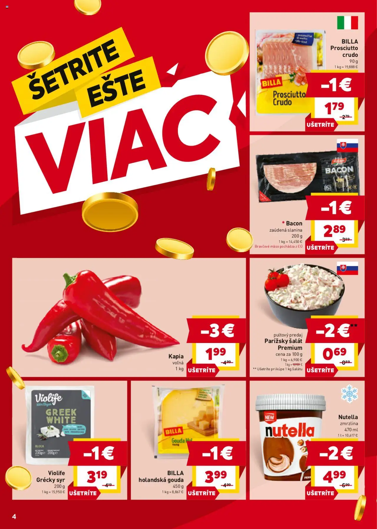 Billa leták │ platný od 20.08.2025 | Strana: 4 | Produkty: Syr, Slanina, Zmrzlina, Šalát