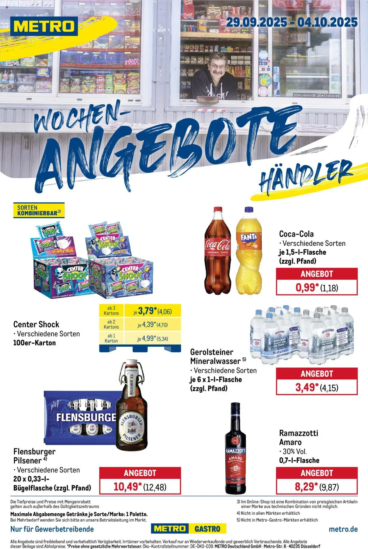 Metro Wochen-Angebote Händler – gültig ab 29.09.2025 | Seite: 1 | Produkte: Fanta, Smoking, Ramazzotti, Gerolsteiner