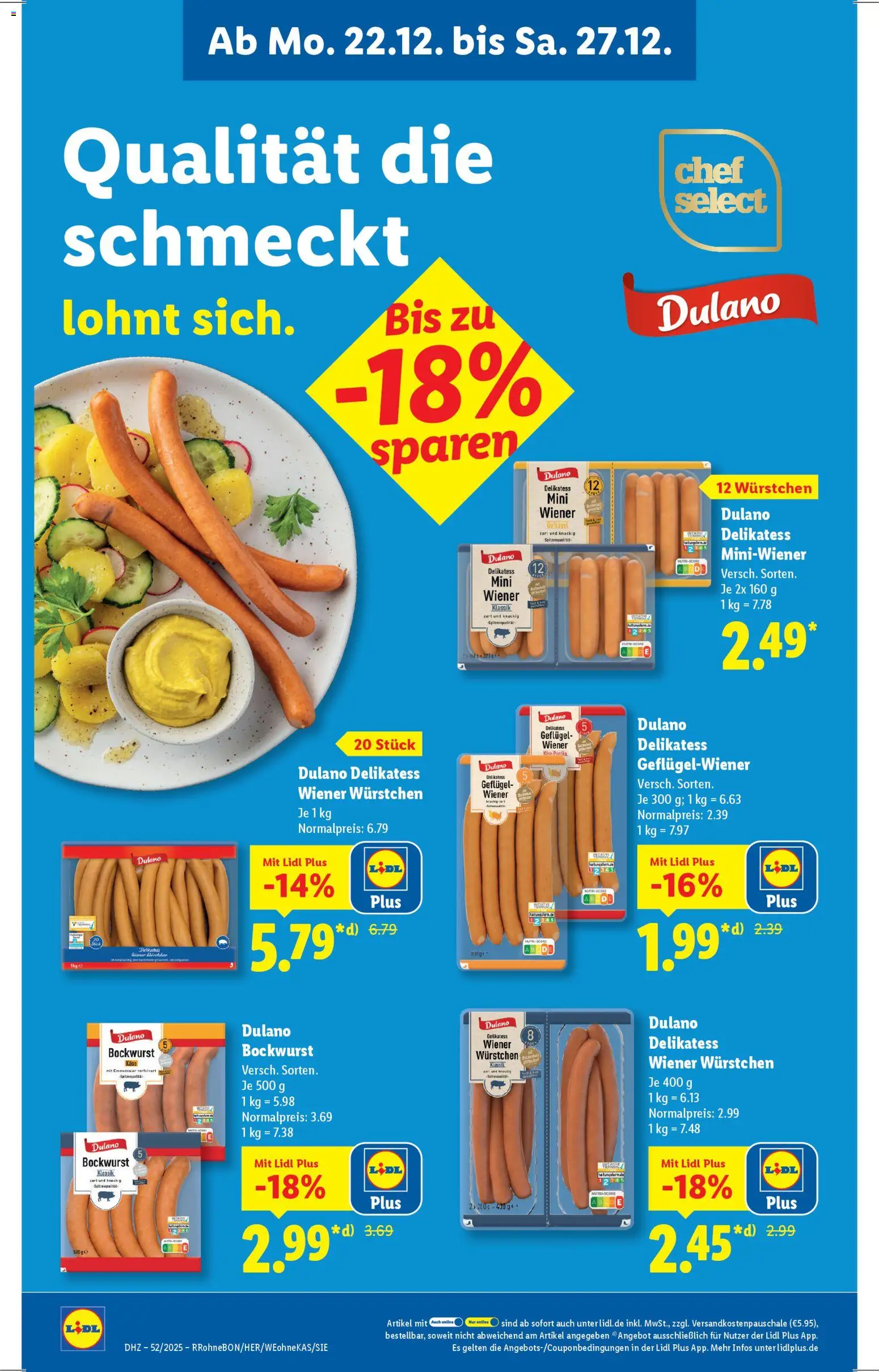 Lidl Prospekt Köln – gültig ab 22.12.2025 | Seite: 20 | Produkte: Bockwurst, Wiener wurstchen