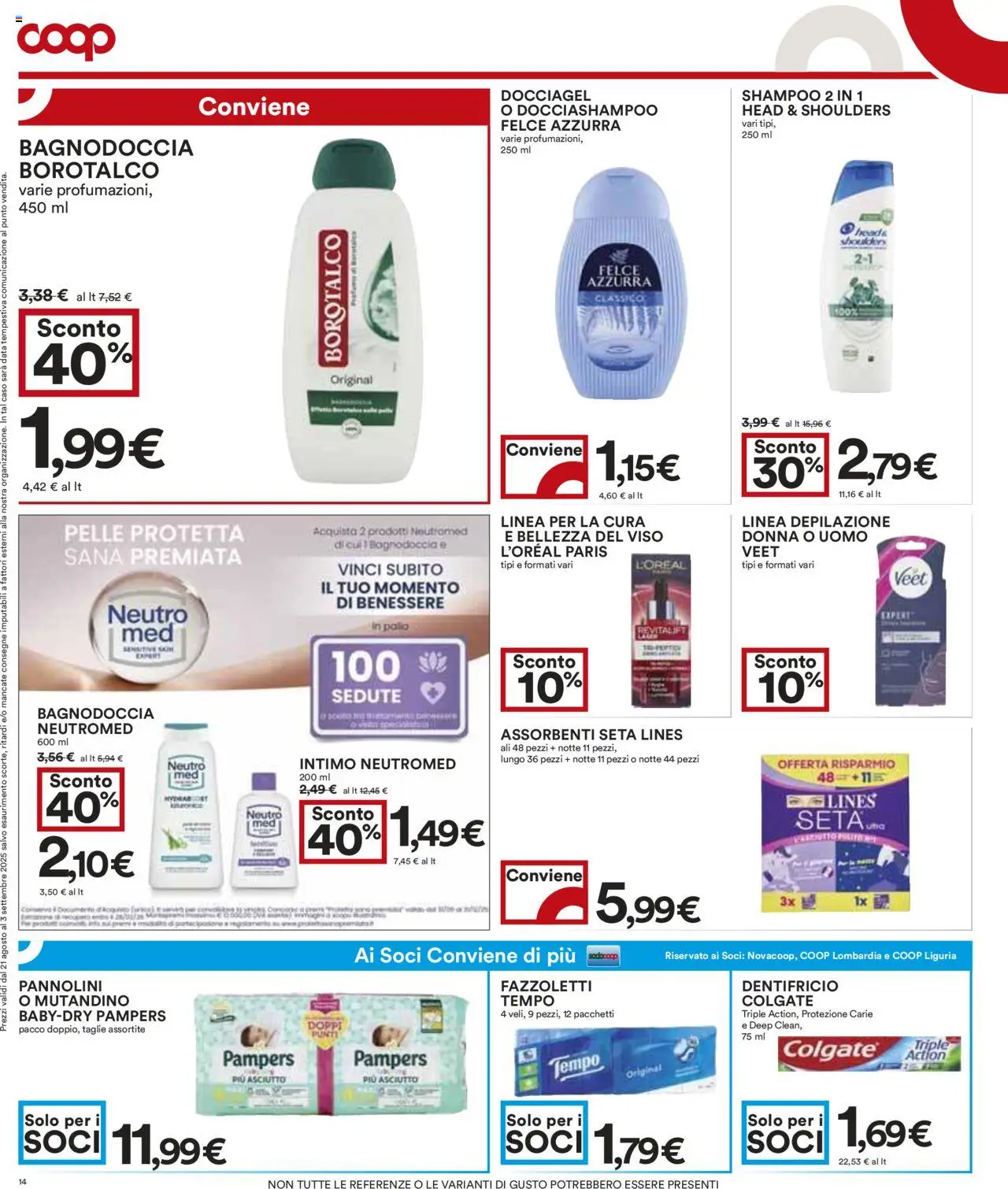 Volantino COOP del 21.08.2025 | Pagina: 14 | Prodotti: Shampoo, Intimo, Data, Pampers