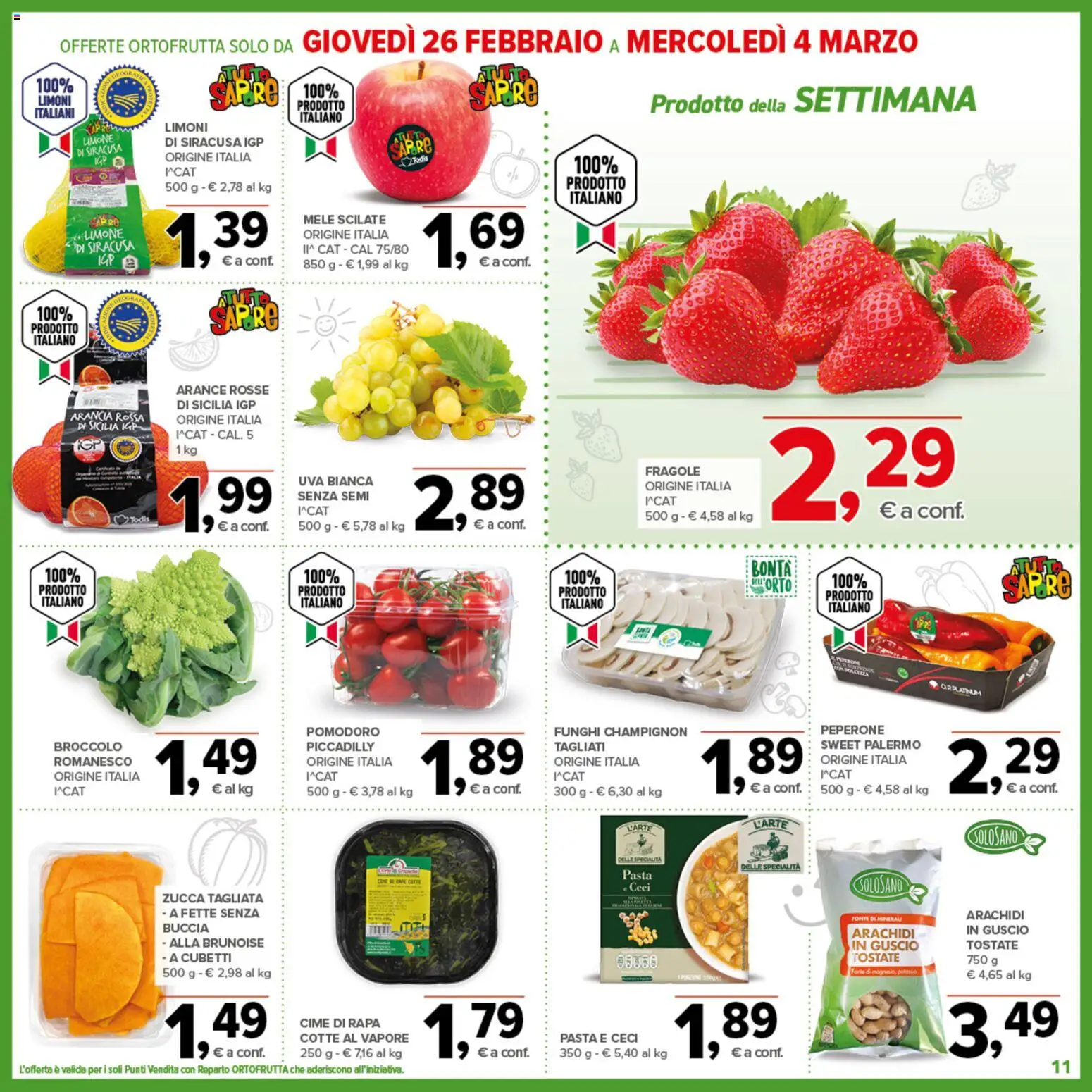 Volantino Todis del 19.02.2026 | Pagina: 11 | Prodotti: Limone, Funghi, Zucca, Arachidi