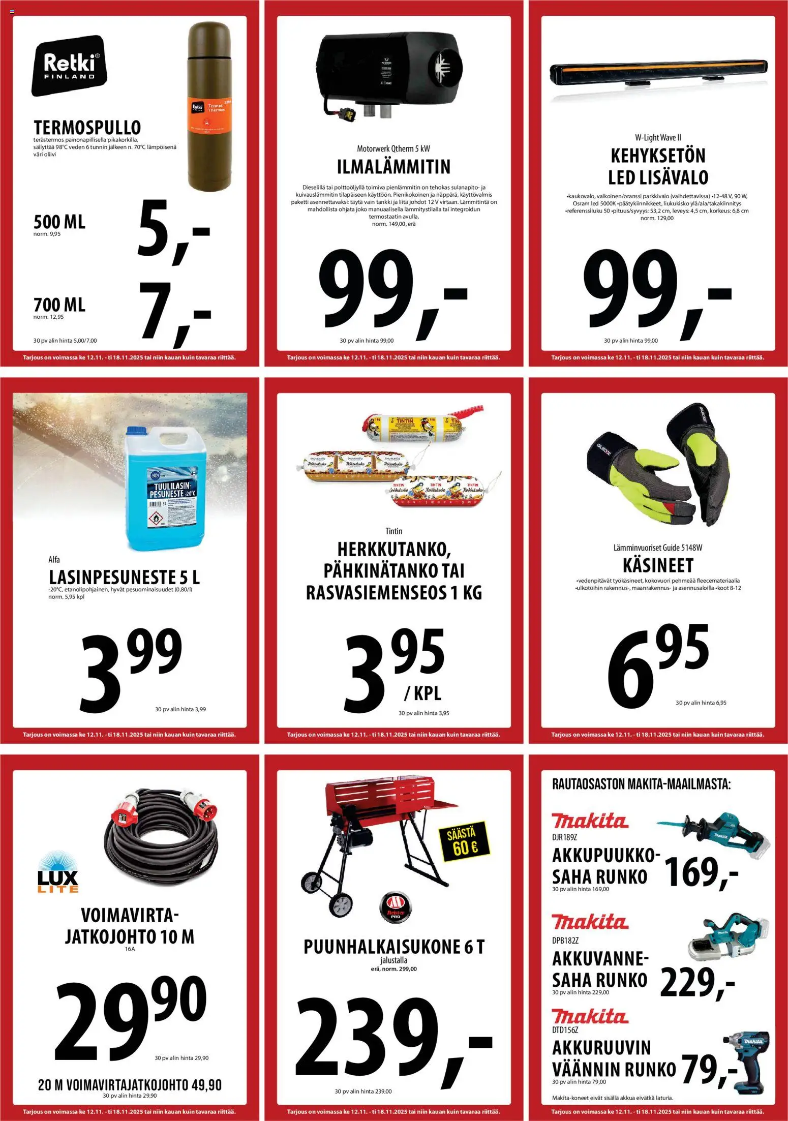 Tuuri tarjoukset – voimassa 12.11.2025 alkaen | Sivu: 23 | Tuotteet: Jatkojohto, Pesuneste, Käsineet, Termospullo