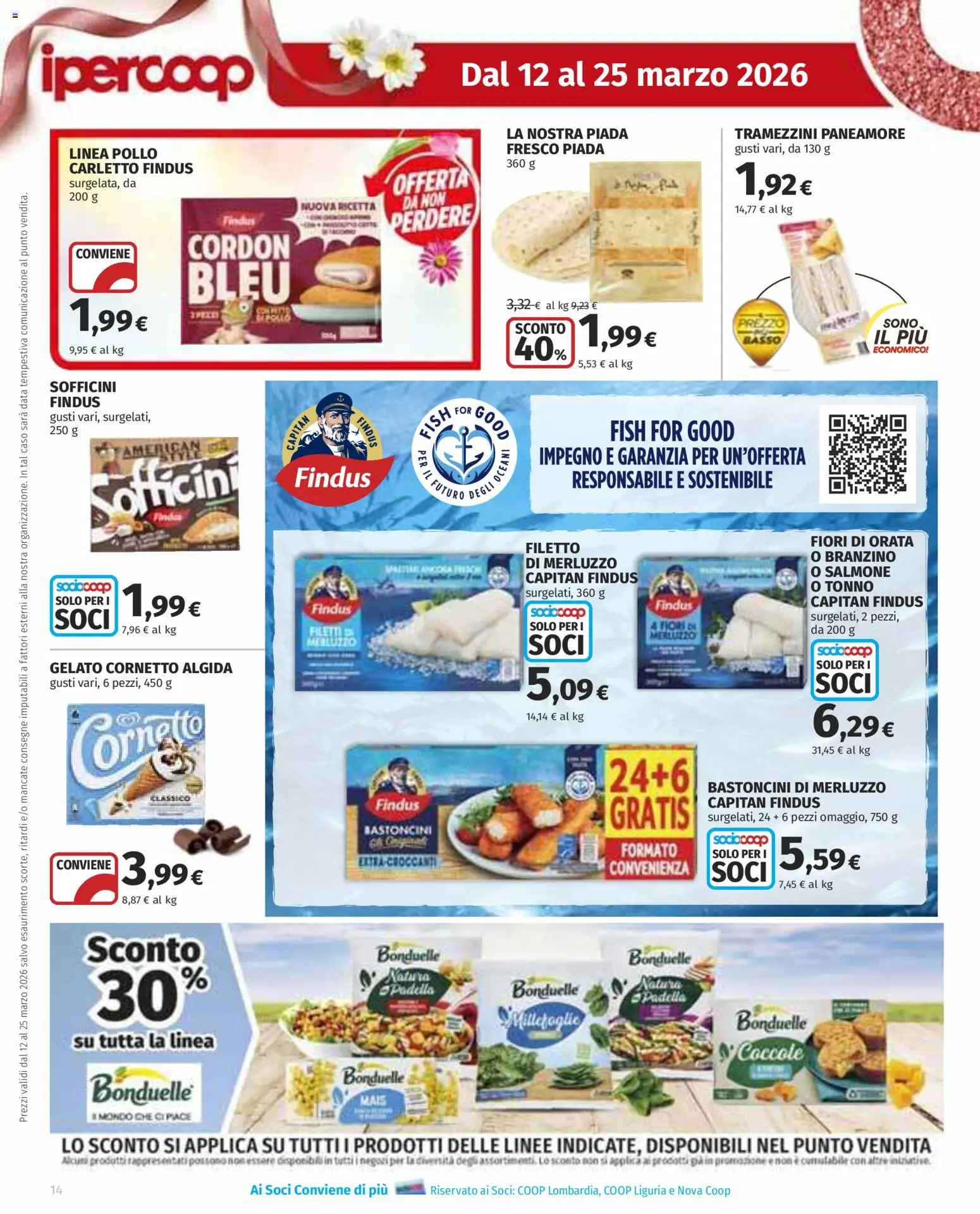 Volantino Ipercoop del 12.03.2026 | Pagina: 14 | Prodotti: Cornetto, Gelato, Branzino, Data