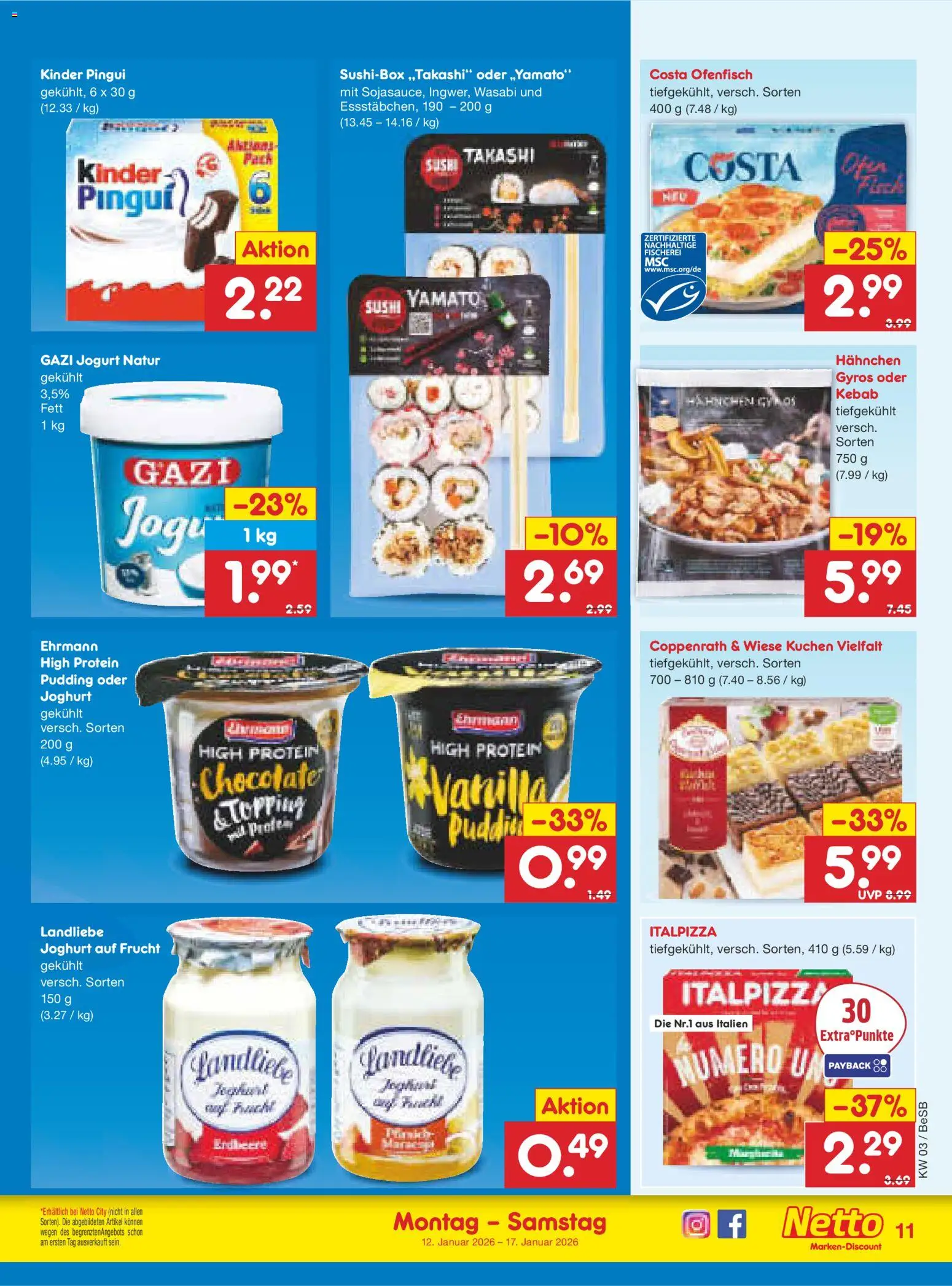 Netto Marken-Discount Prospekt 	 – gültig ab 12.01.2026 | Seite: 11 | Produkte: Hahnchen, Pudding, Gyros, Kuchen