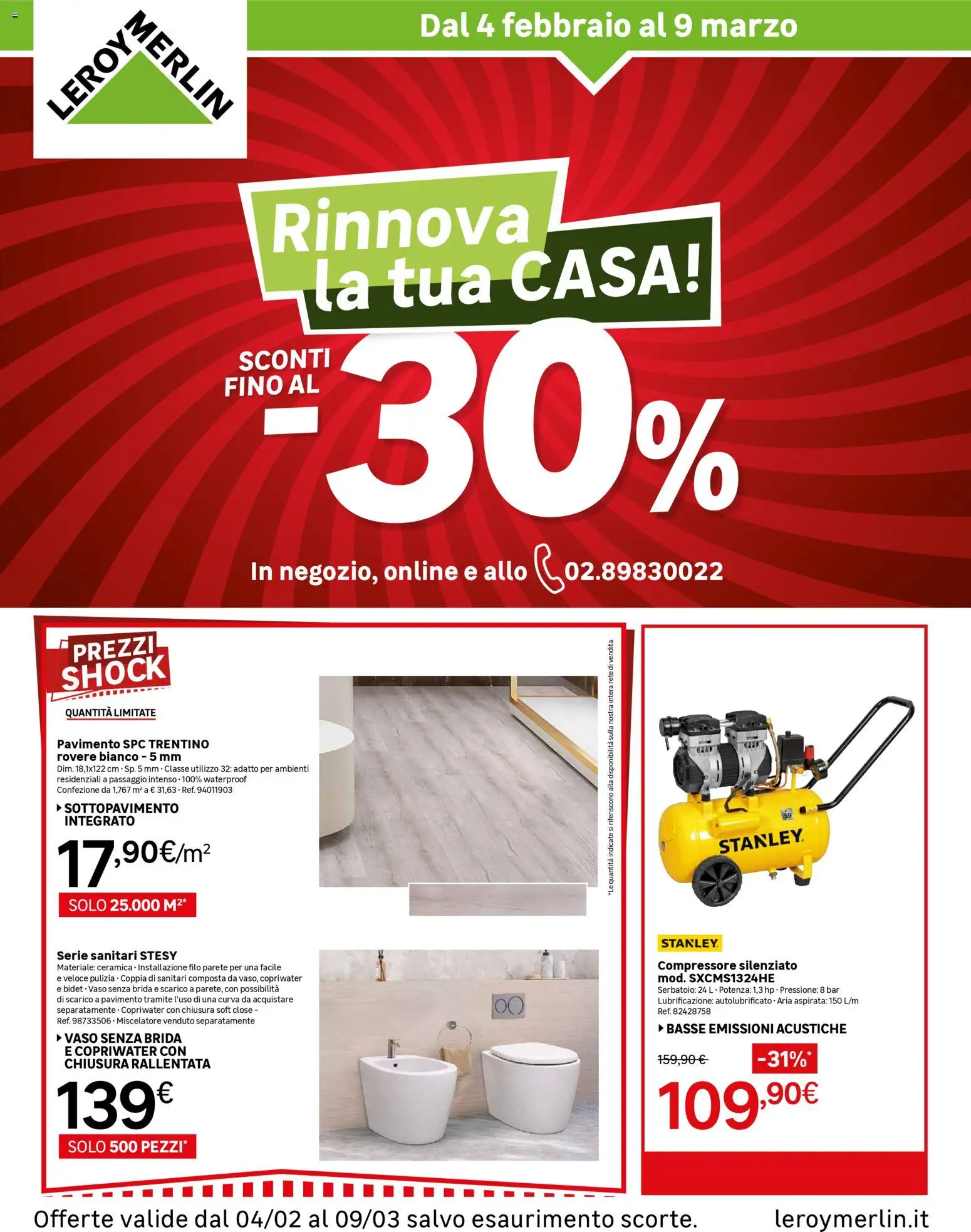 Volantino Leroy Merlin del 04.02.2026 | Pagina: 1 | Prodotti: Pavimento, Compressore, Miscelatore, Vaso