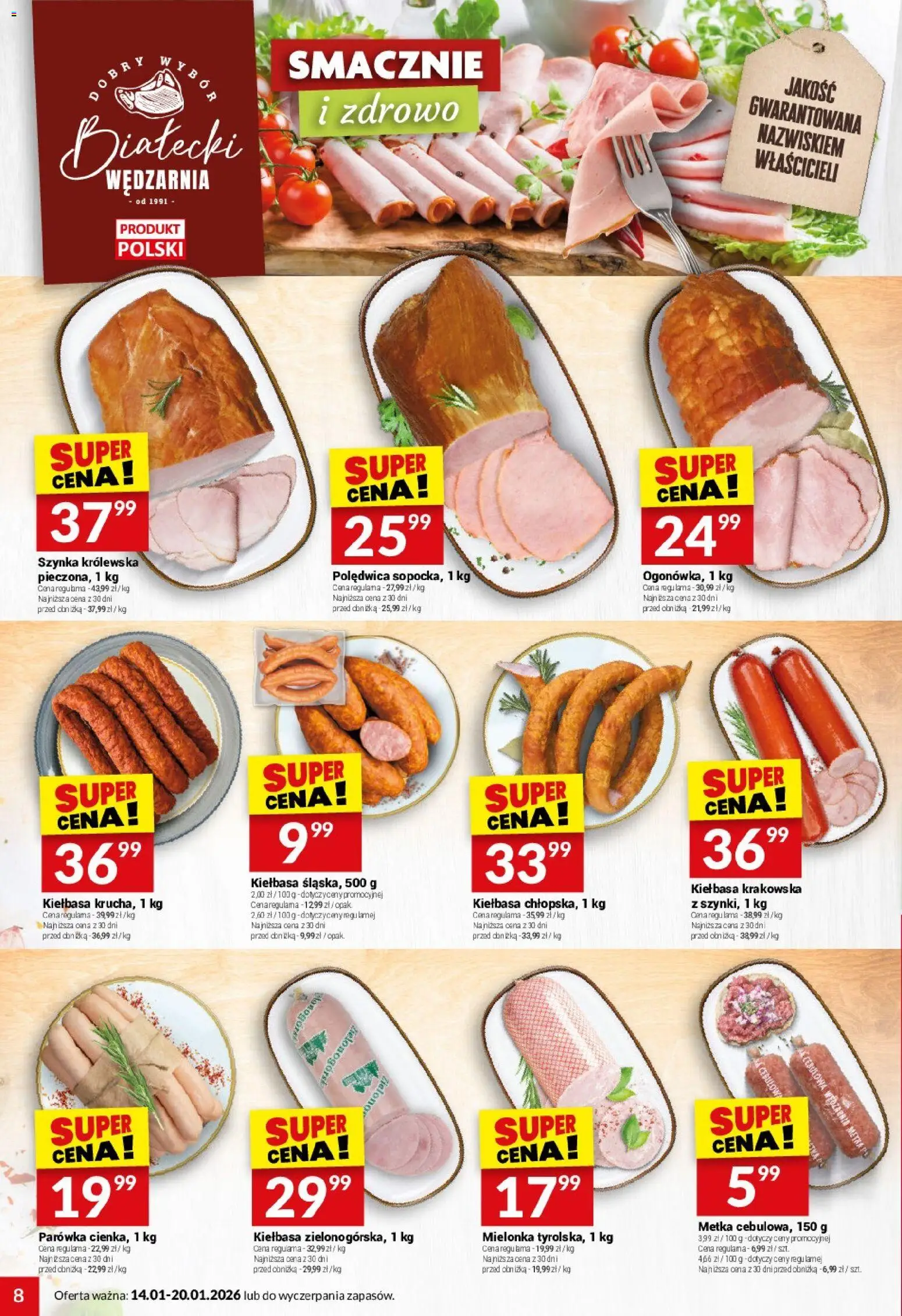Twój Market Gazetka od 14.01.2026 | Strona: 8 | Produkty: Kiełbasa, Szynka