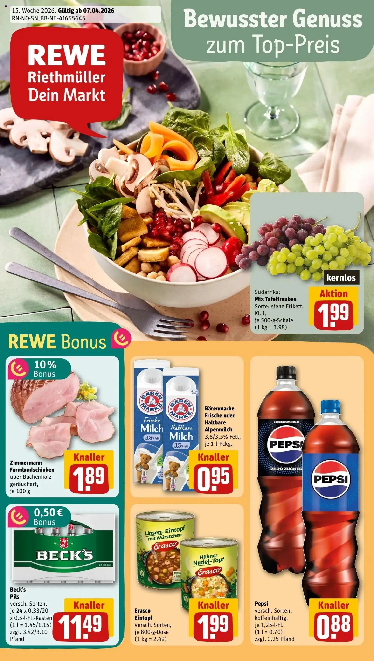 Rewe Prospekt Hann. Münden	 – gültig ab 05.04.2026 | Seite: 1 | Produkte: Milch, Pils, Zucker, Erasco