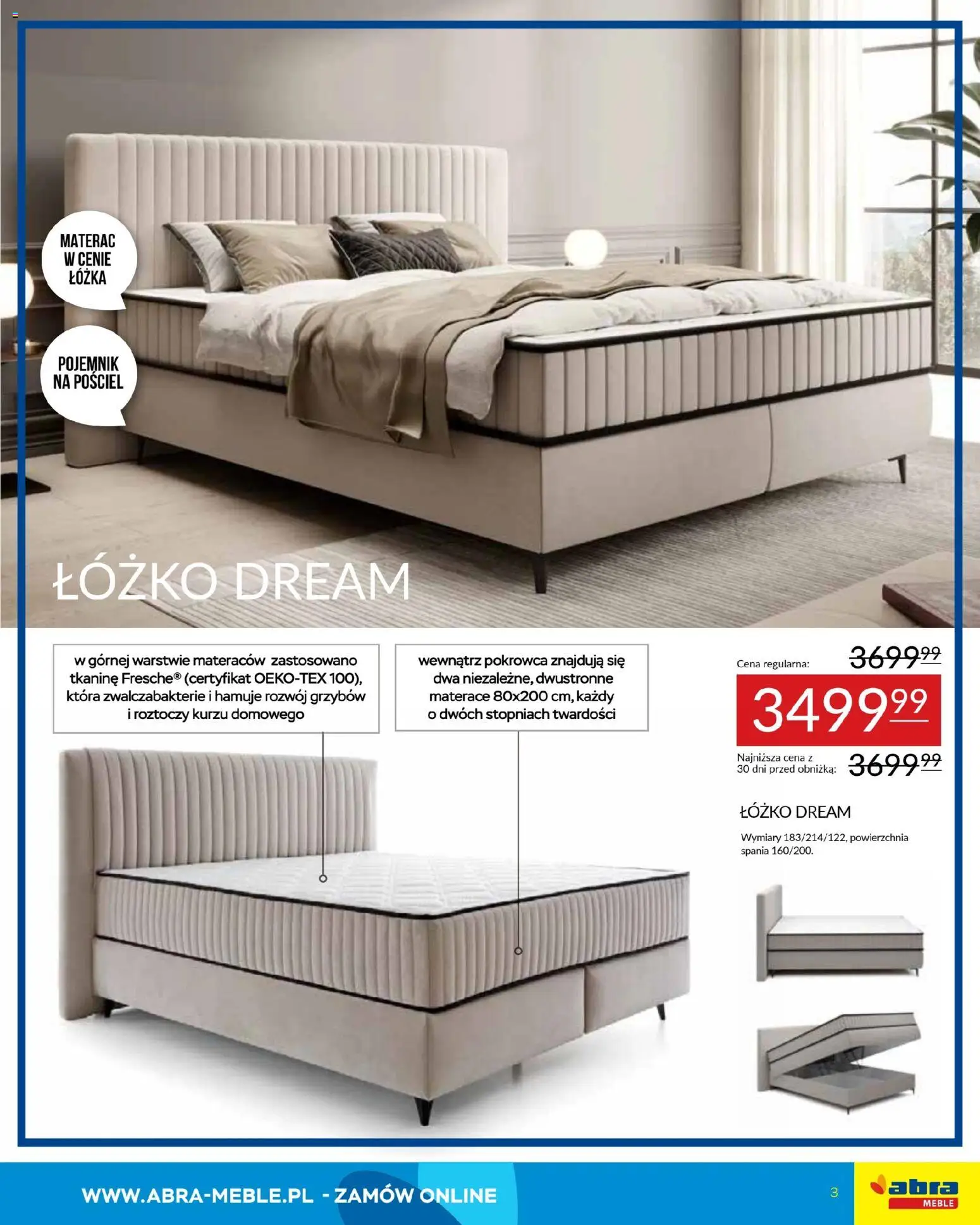 Abra meble Gazetka od 29.01.2026 | Strona: 3 | Produkty: Pościel, Łóżko, Materac