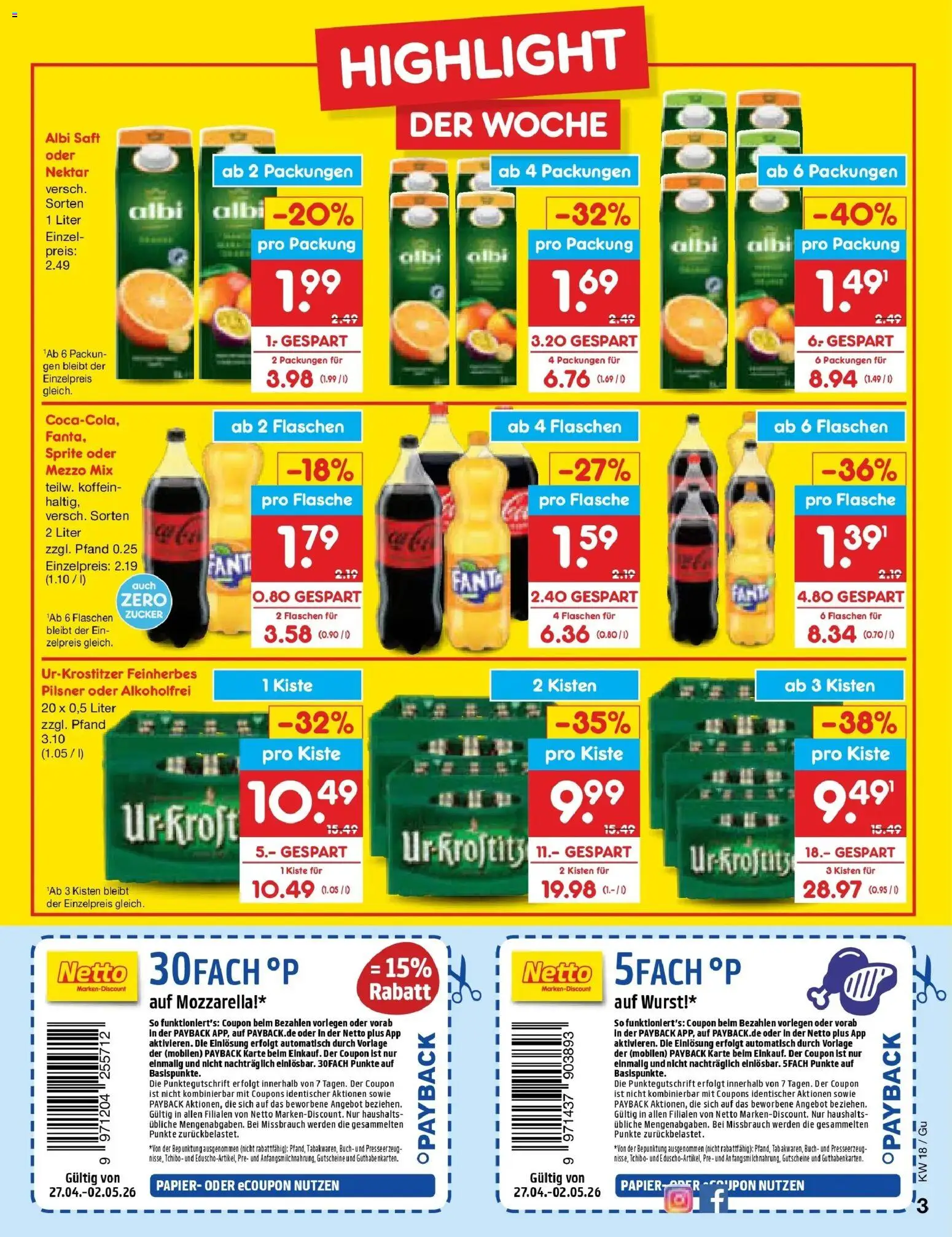 Netto Marken-Discount Prospekt Augustusburg	 – gültig ab 27.04.2026 | Seite: 3 | Produkte: Mezzo mix, Mozzarella, Zucker, Oder mezzo mix