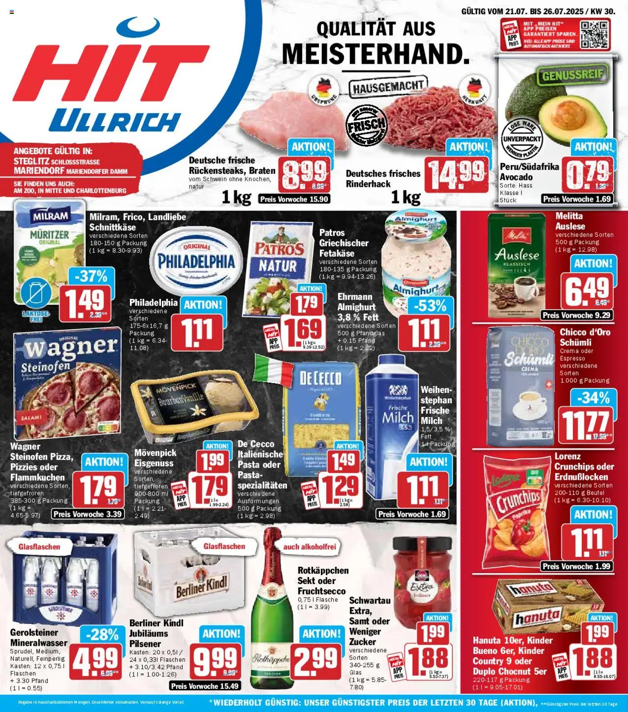 HIT Prospekt 	 - gültig ab dem 21.07.2025 | Seite: 1 | Produkte: Kinder bueno, Fruchtsecco, Pasta, Salami