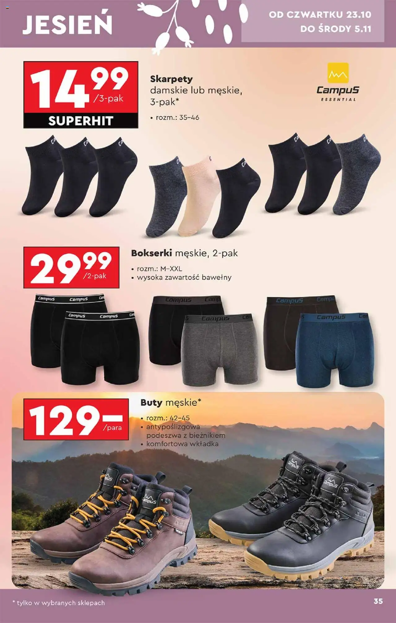 Biedronka gazetka - Hity i inspiracje od 20.10.2025 | Strona: 35 | Produkty: Bokserki, Skarpety damskie, Buty, Skarpetki