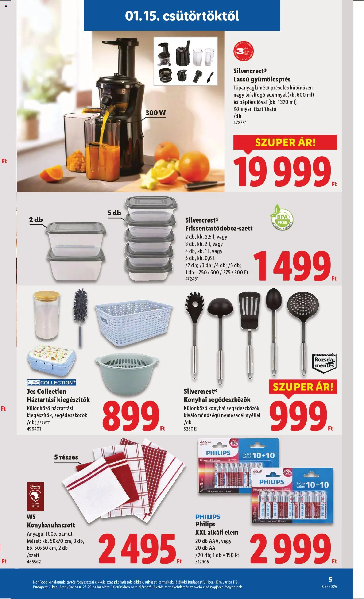 Lidl akciós ujság - amely érvényes a következő dátumtól: 15.01.2026 | Oldal: 5 | Termékek: Játékok, Lassú gyümölcsprés, Só