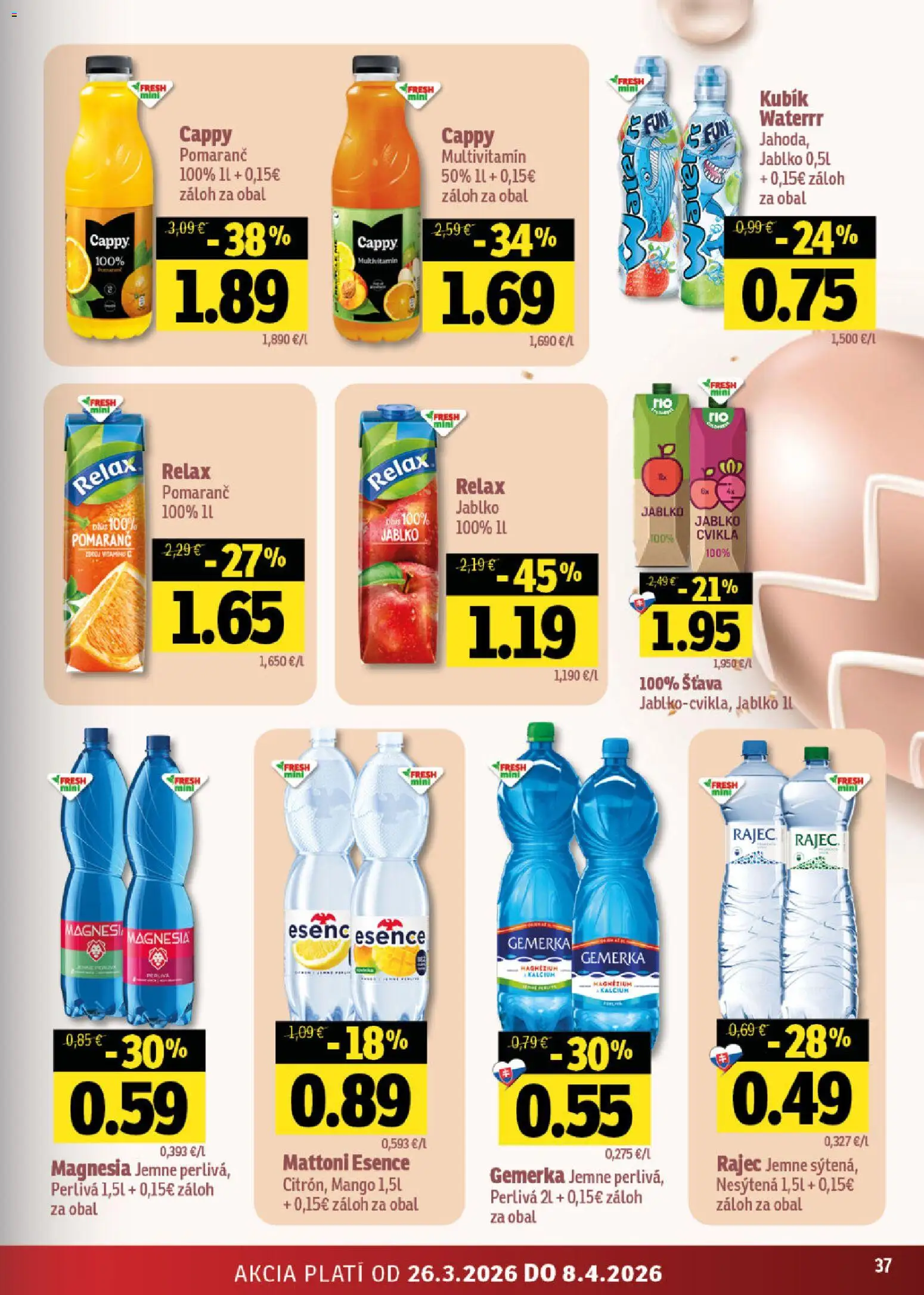 Nové Fresh akcie – leták je platný od 26.03.2026 | Strana: 37 | Produkty: Rajec, Cvikla, Mattoni, Gemerka