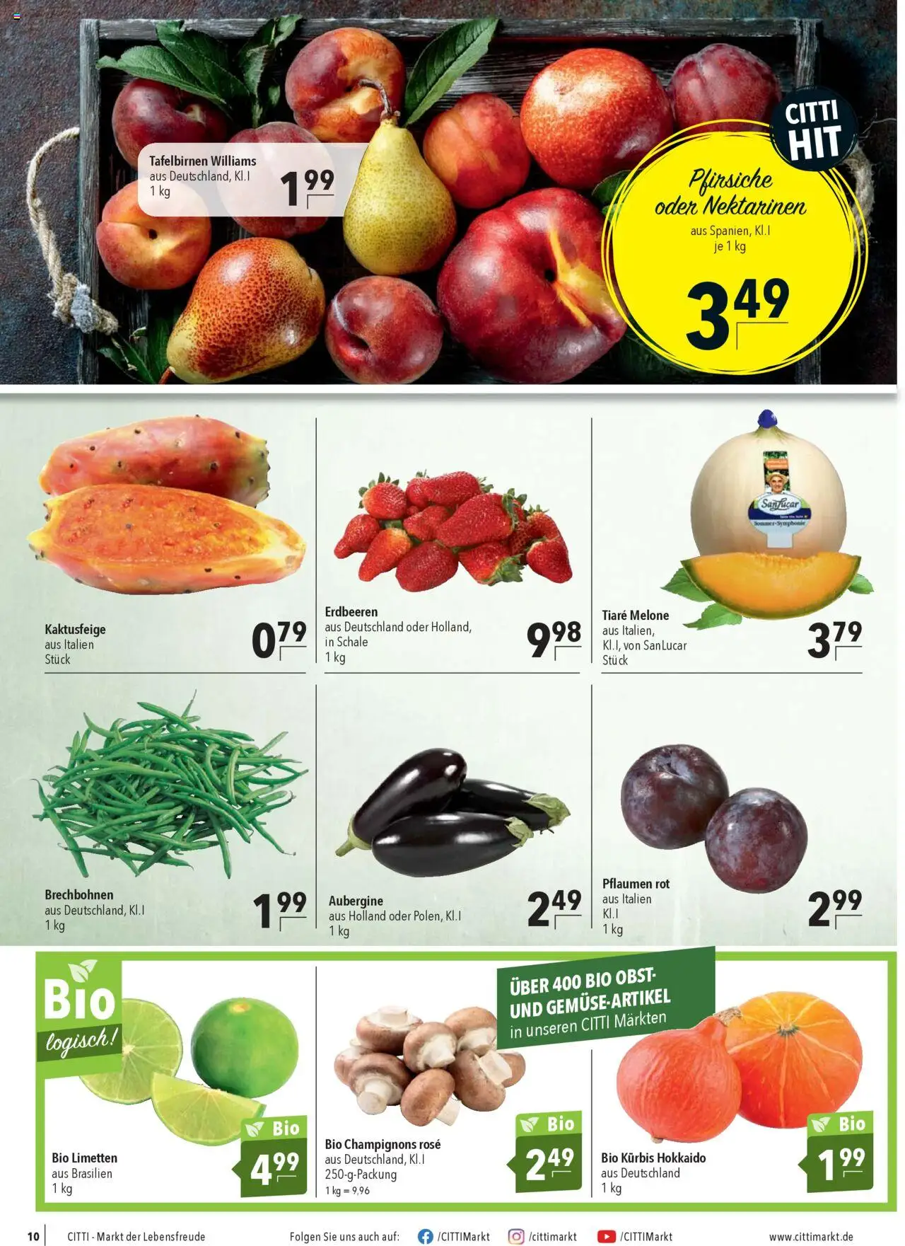 CITTI Markt Prospekt 	 - gültig ab dem 27.08.2025 | Seite: 10 | Produkte: Pflaumen, Nektarinen, Limetten, Champignons
