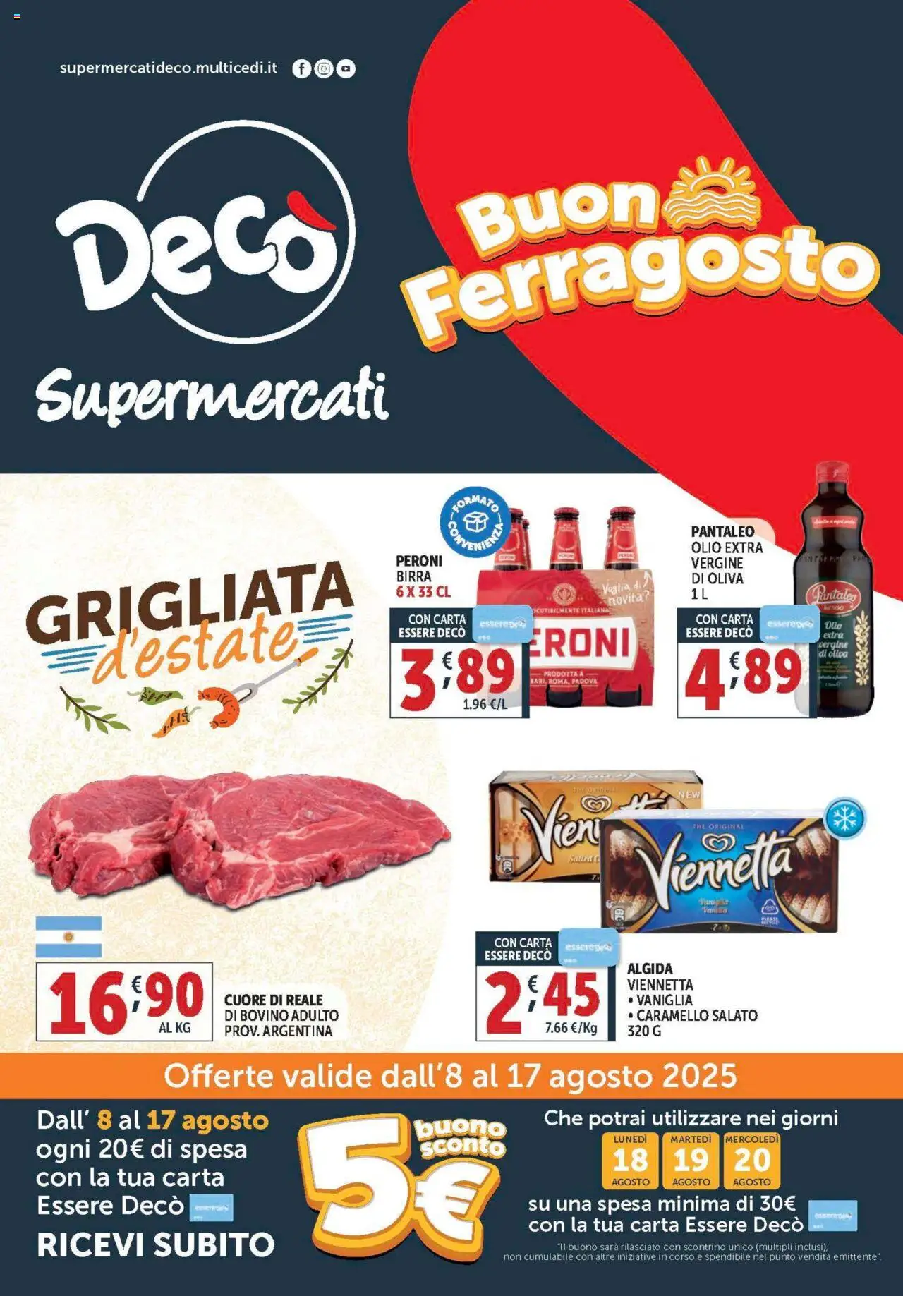 Volantino Decò del 08.08.2025 | Pagina: 1 | Prodotti: Bovino, Birra, Olio, The
