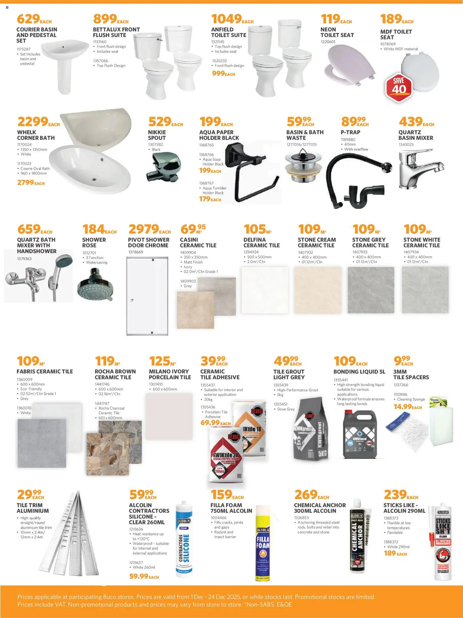 New BUCO catalogue – valid from 01.12.2025 | Page: 5 | Products: Pedestal, Tile grout, Bath, Paper