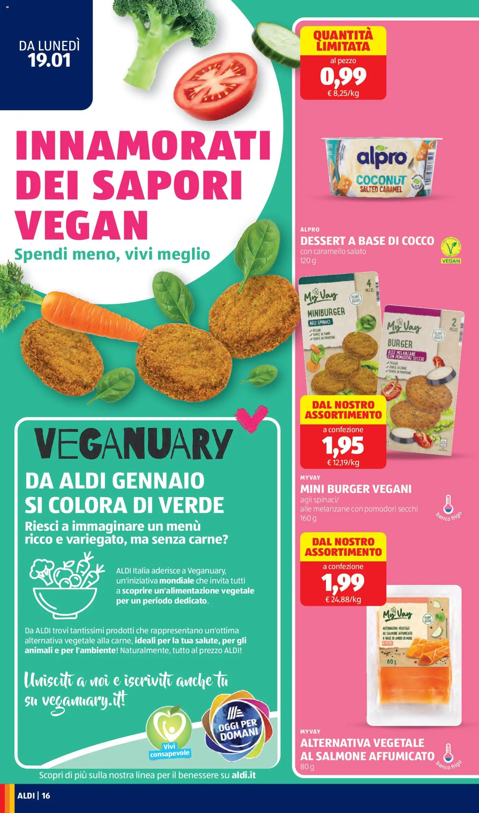 Volantino Aldi del 19.01.2026 | Pagina: 16 | Prodotti: Salmone affumicato, Cocco, Melanzane, Mais