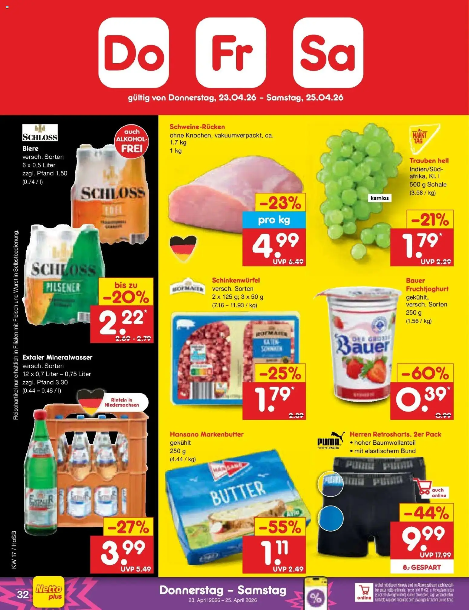 Netto Marken-Discount Prospekt Hannover	 – gültig ab 20.04.2026 | Seite: 48 | Produkte: Trauben, Fruchtjoghurt, Mineralwasser, Wurst