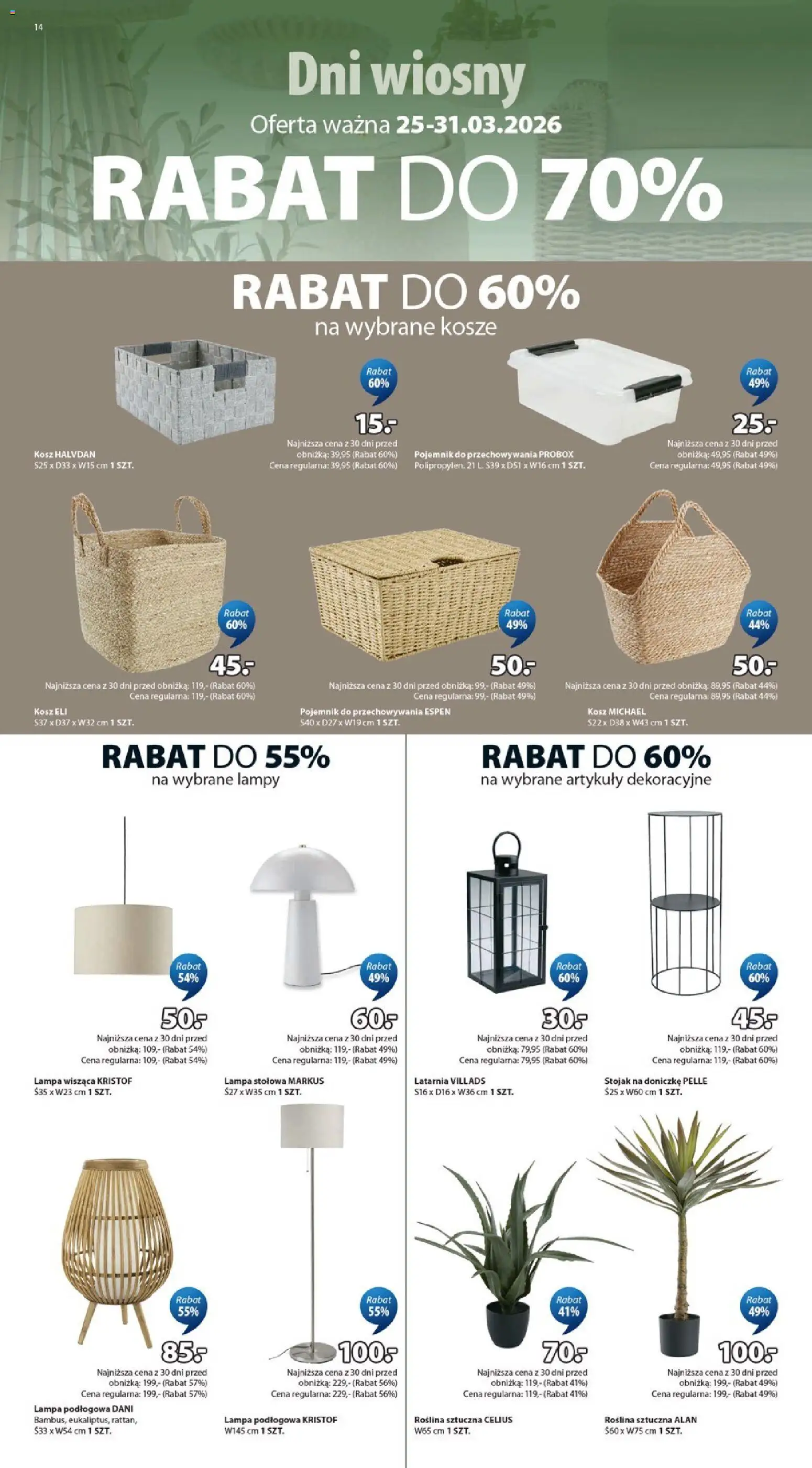 JYSK gazetka od 25.03.2026 | Strona: 14 | Produkty: Kosz, Lampa