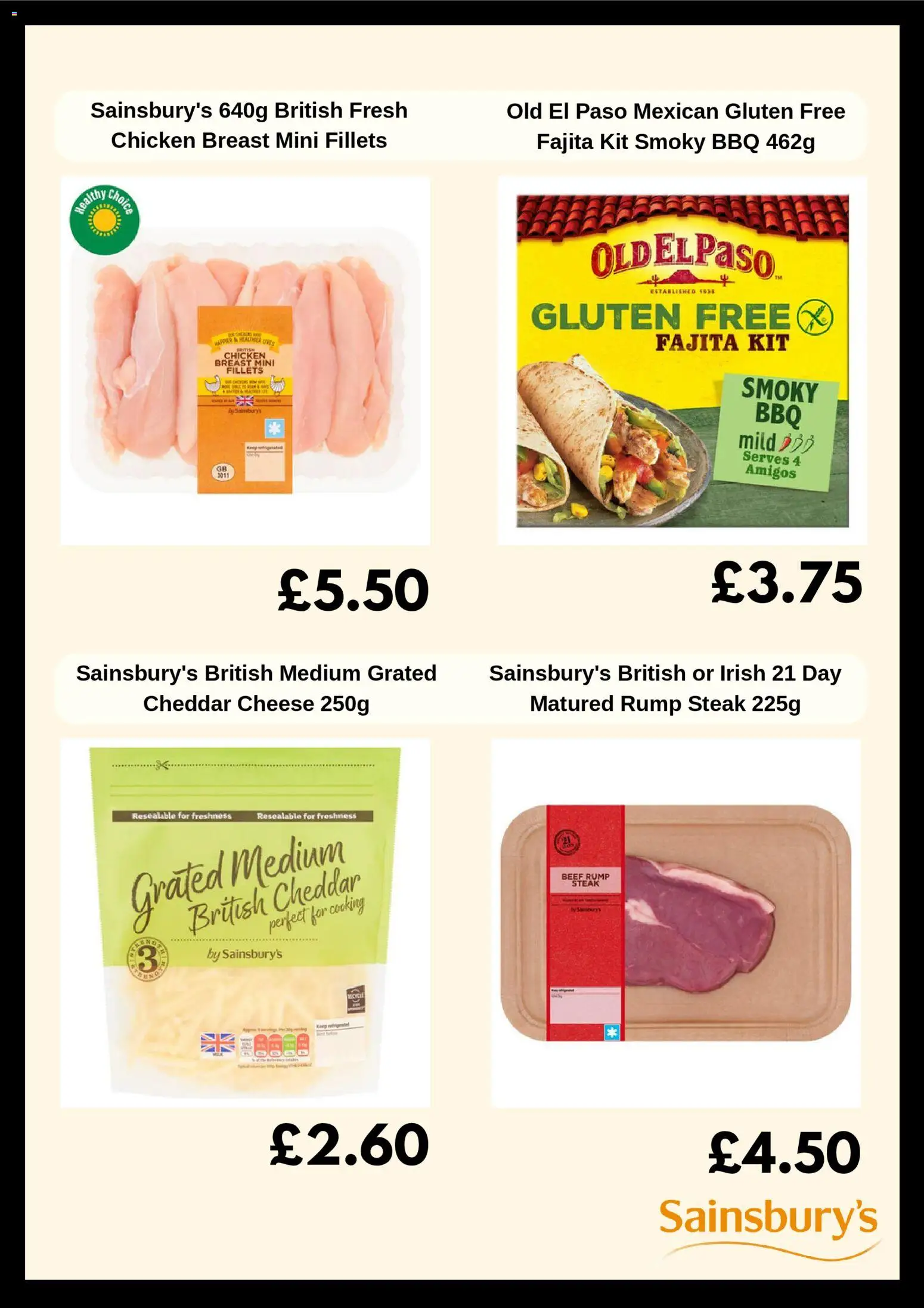 {H1} | Page: 3 | Products: Chicken breast, Cheddar, Cheese, Fajita