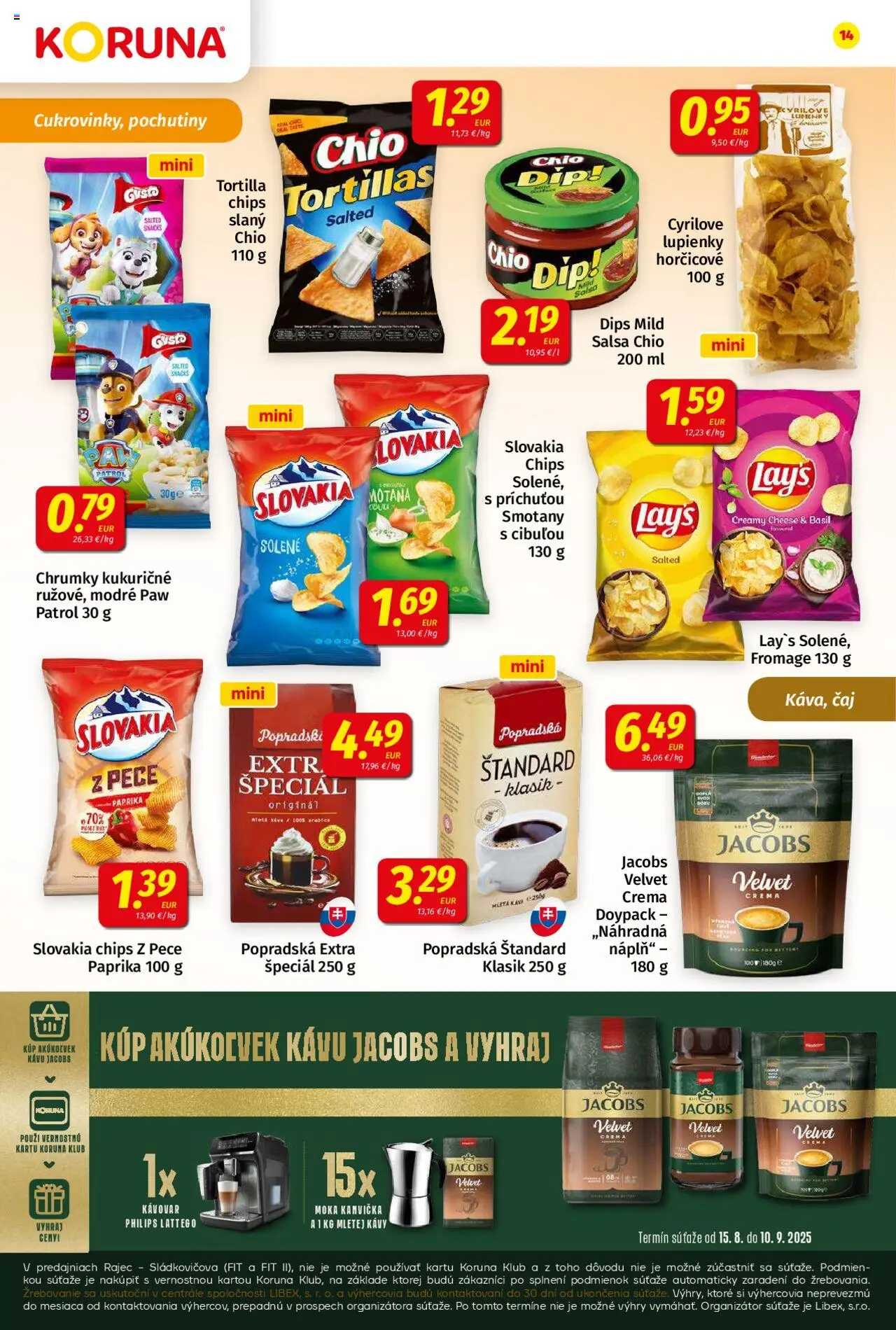 Koruna leták │ platný od 15.08.2025 | Strana: 14 | Produkty: Kávovar, Tortilla, Čaj, Rajec