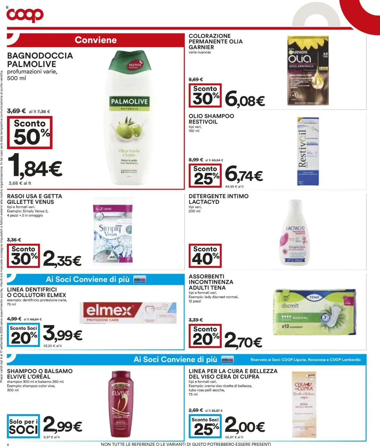 Volantino COOP del 04.09.2025 | Pagina: 8 | Prodotti: Crema, Dentifricio, Intimo, Data