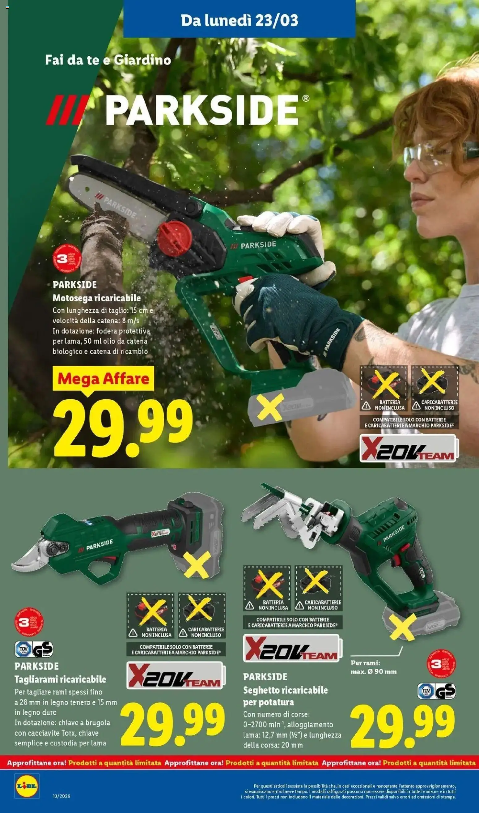 Volantino Lidl del 23.03.2026 | Pagina: 26 | Prodotti: Motosega, Cacciavite, Batteria, Caricabatterie