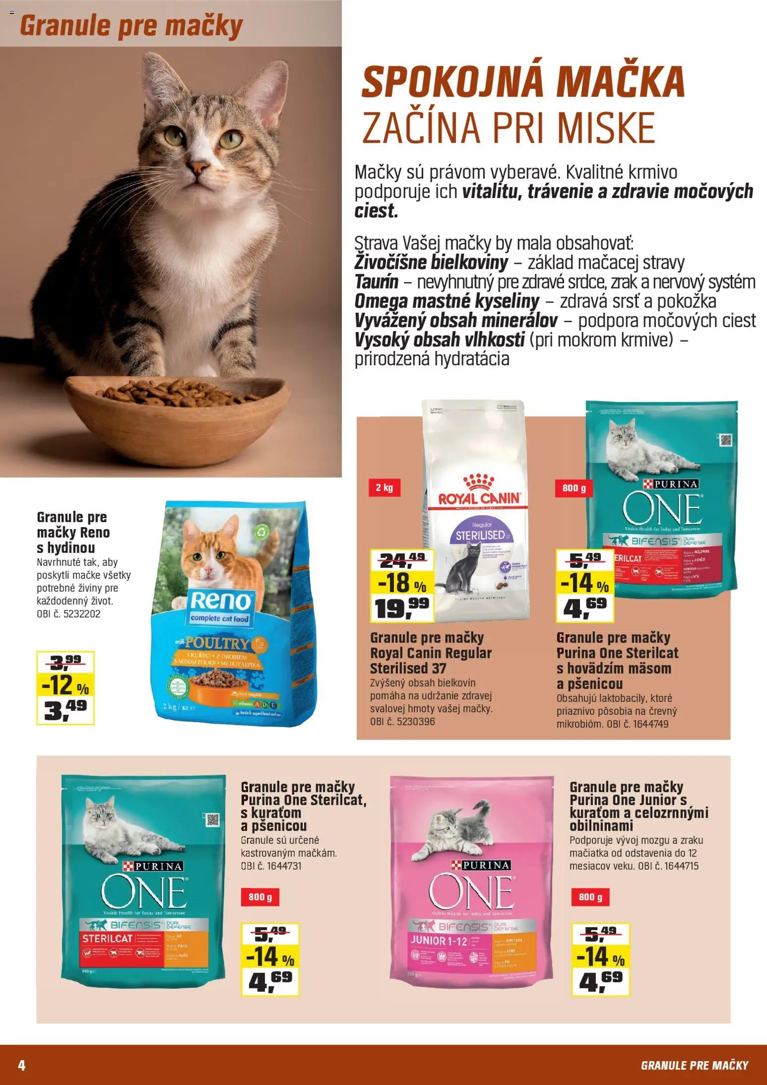 Nové OBI akcie – leták je platný od 18.02.2026 | Strana: 4 | Produkty: Granule pre mačky