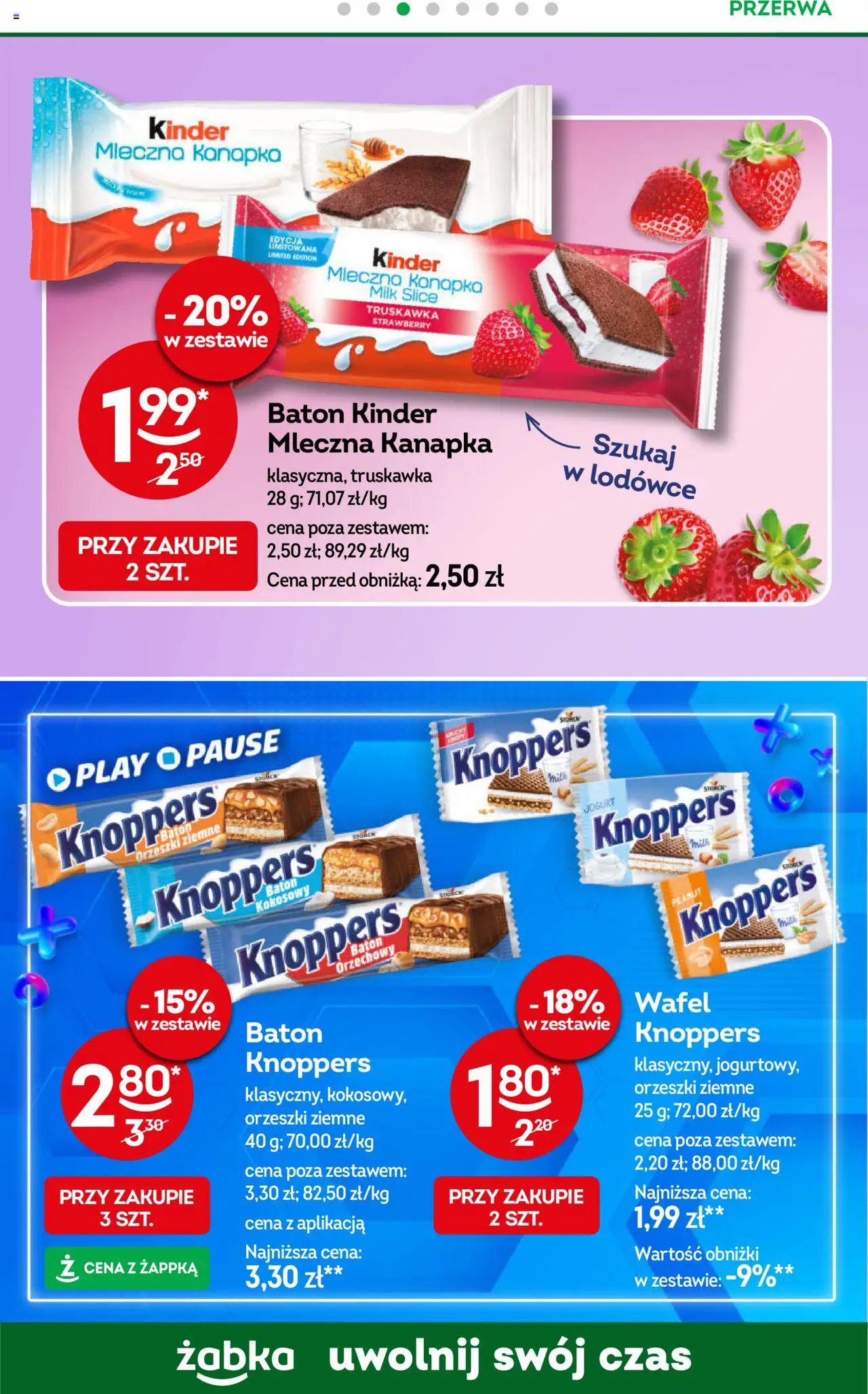 Żabka Gazetka od 08.10.2025 | Strona: 58 | Produkty: Knoppers, Baton, Orzeszki ziemne, Jogurt
