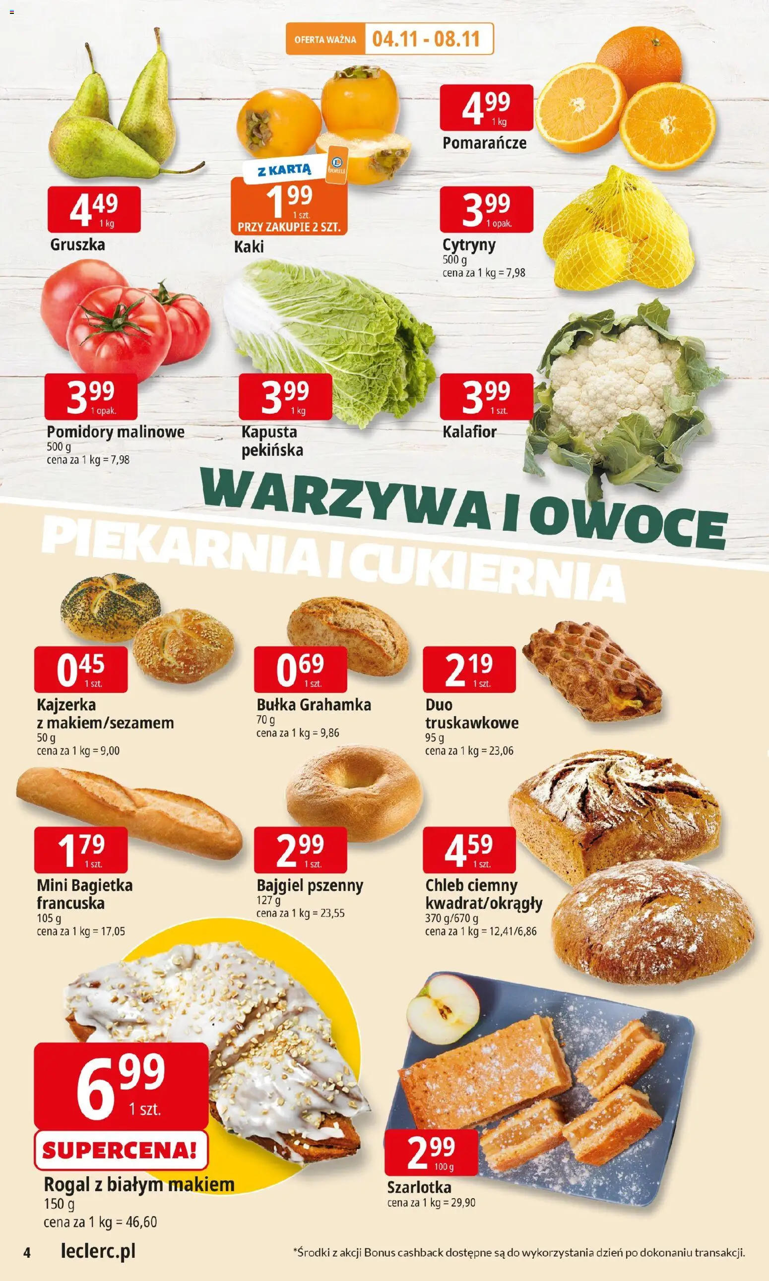 E.Leclerc Gazetka - Elbląg od 04.11.2025 | Strona: 4 | Produkty: Karta, Kalafior, Pomidory malinowe, Warzywa